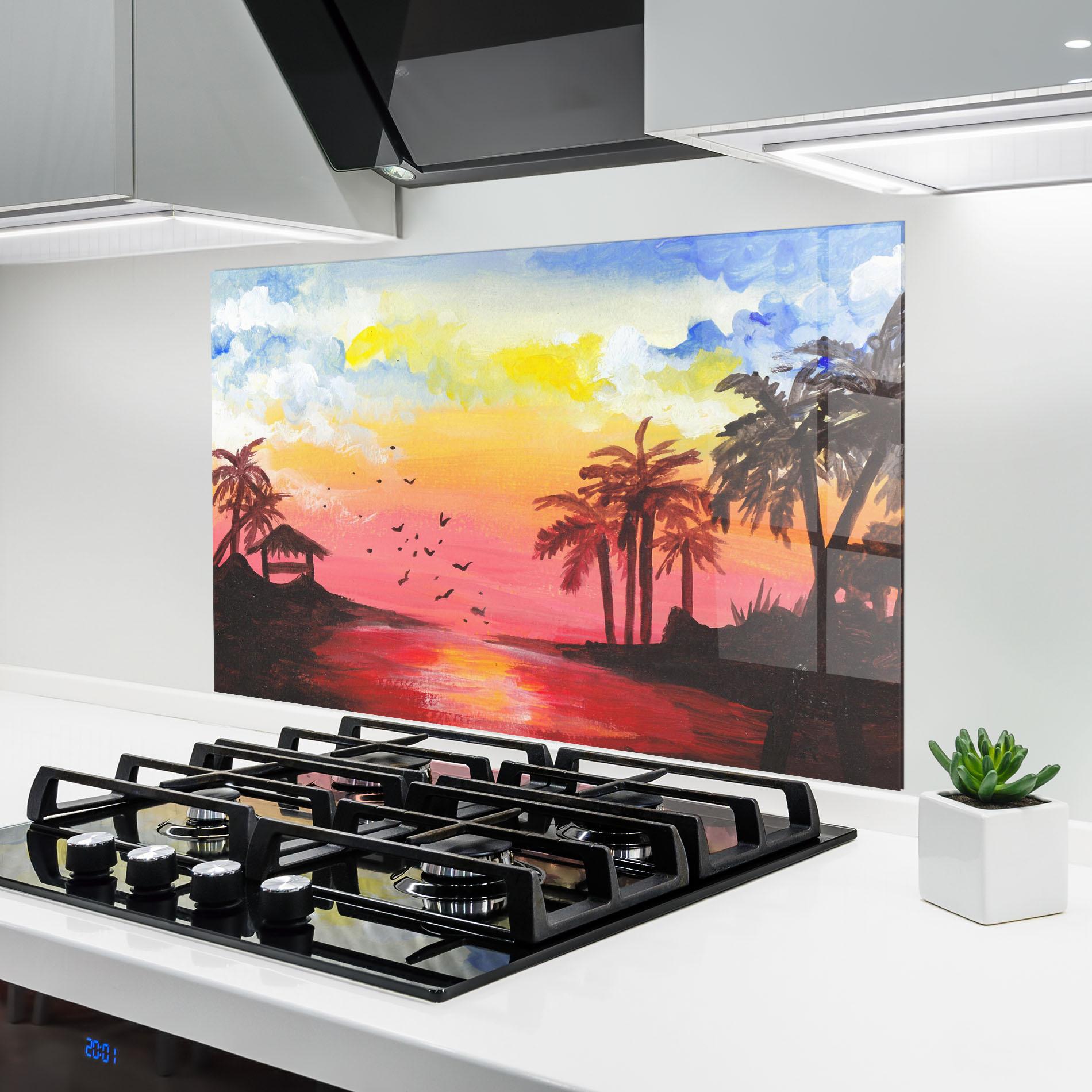 Küchenrückwand Glas Sunset Gouache Painting mockup 6