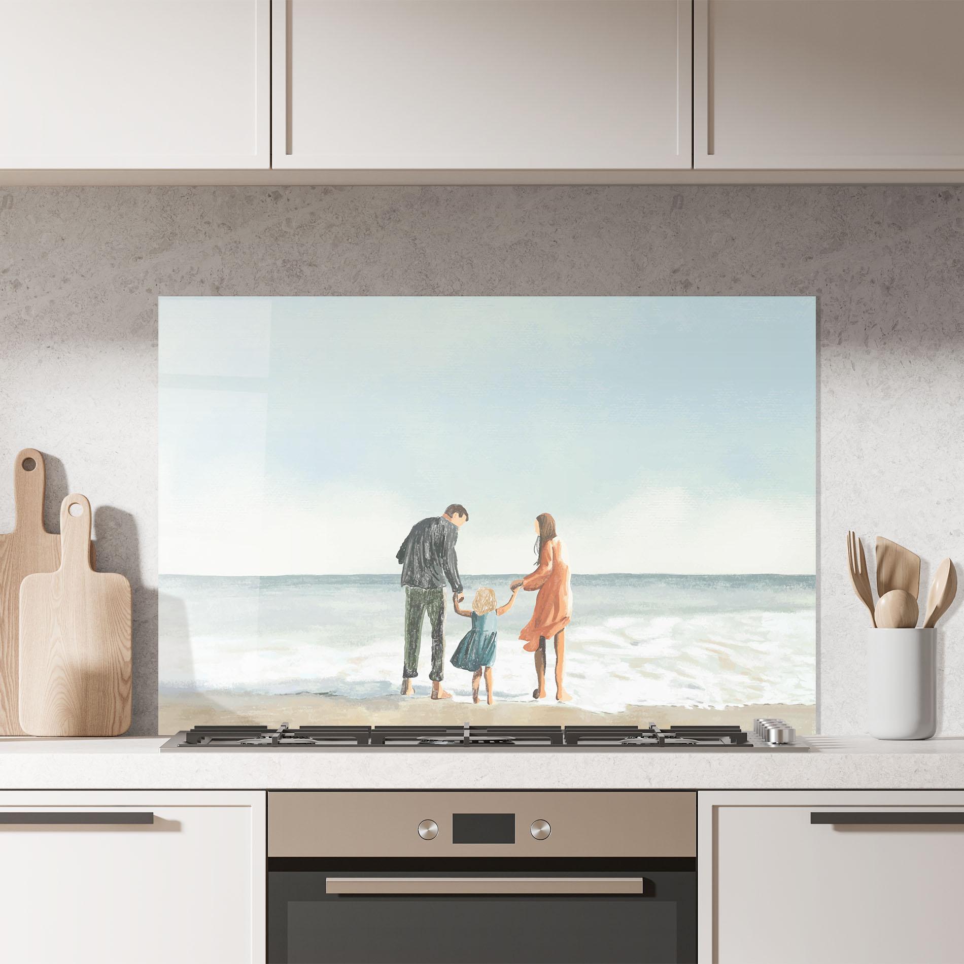 Küchenrückwand Glas Beach Family mockup 7
