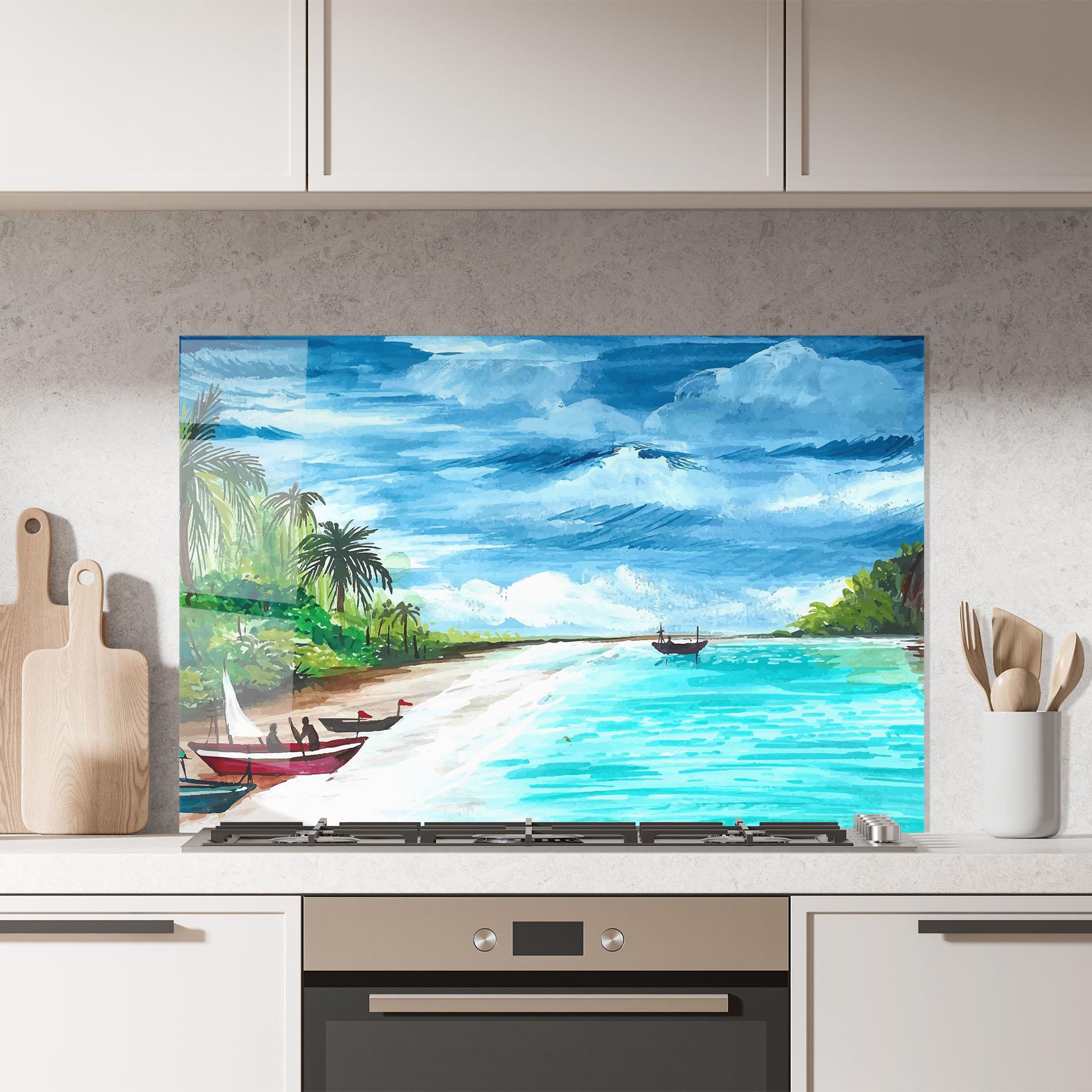 Küchenrückwand Glas Beach Painting Art mockup 7