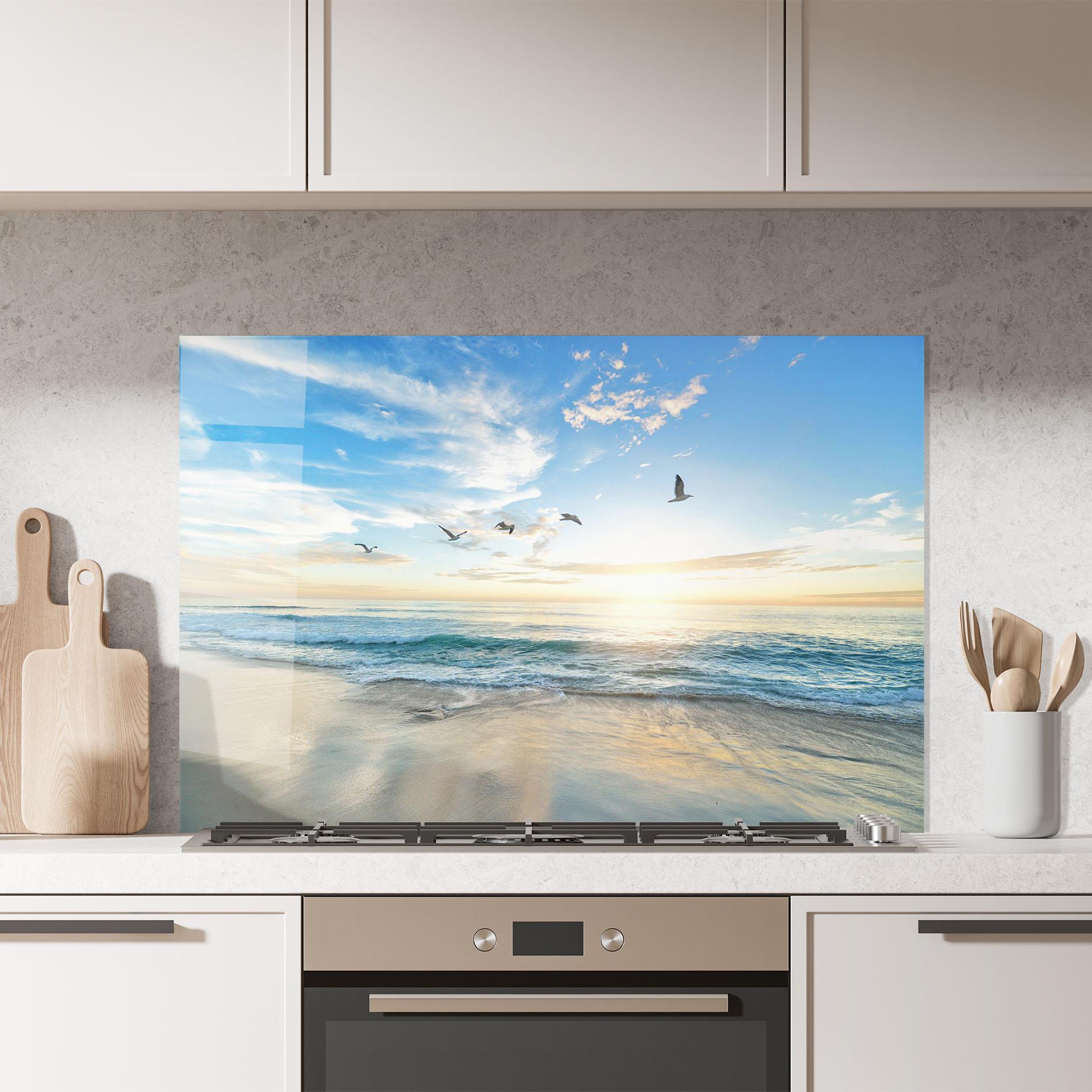 Küchenrückwand Glas Beautiful Beach mockup 7