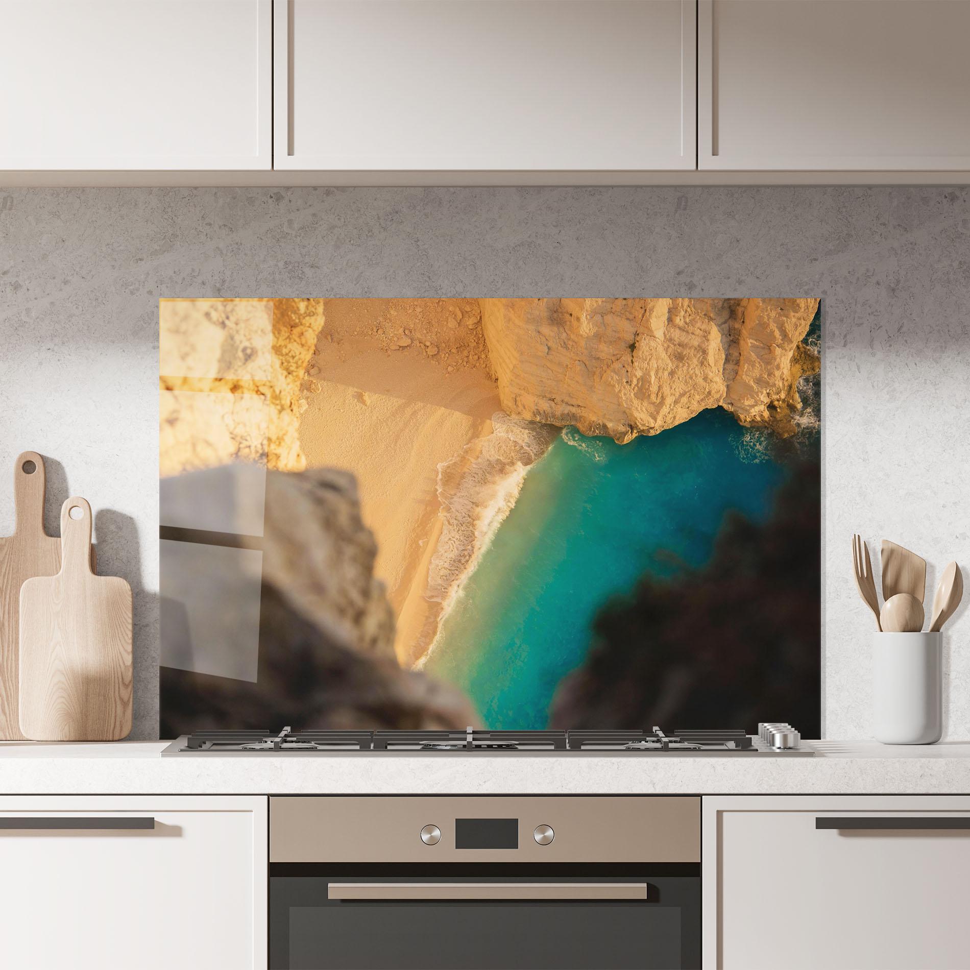 Küchenrückwand Glas Blue Beach Water mockup 7