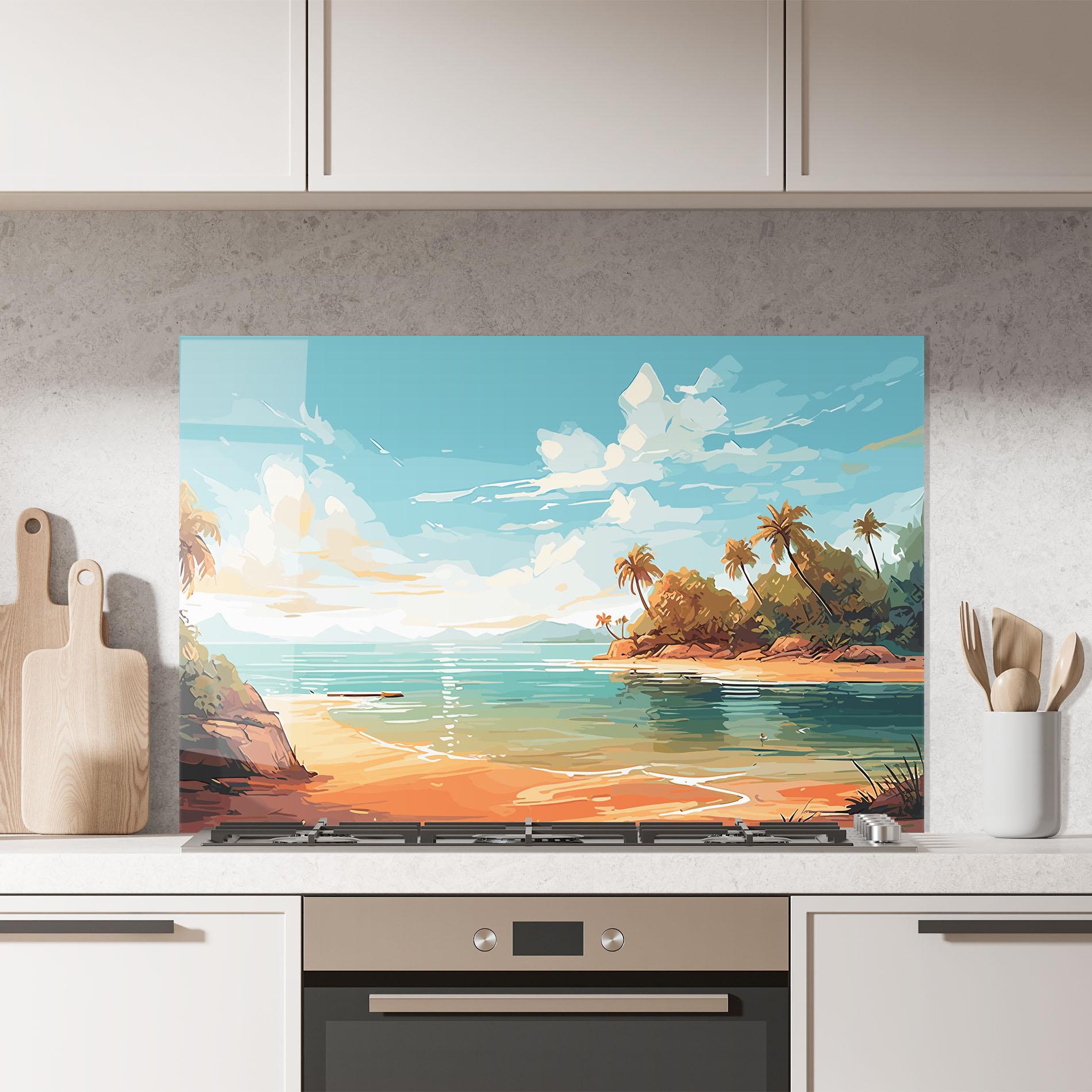 Küchenrückwand Glas Blue Sky Beach mockup 7