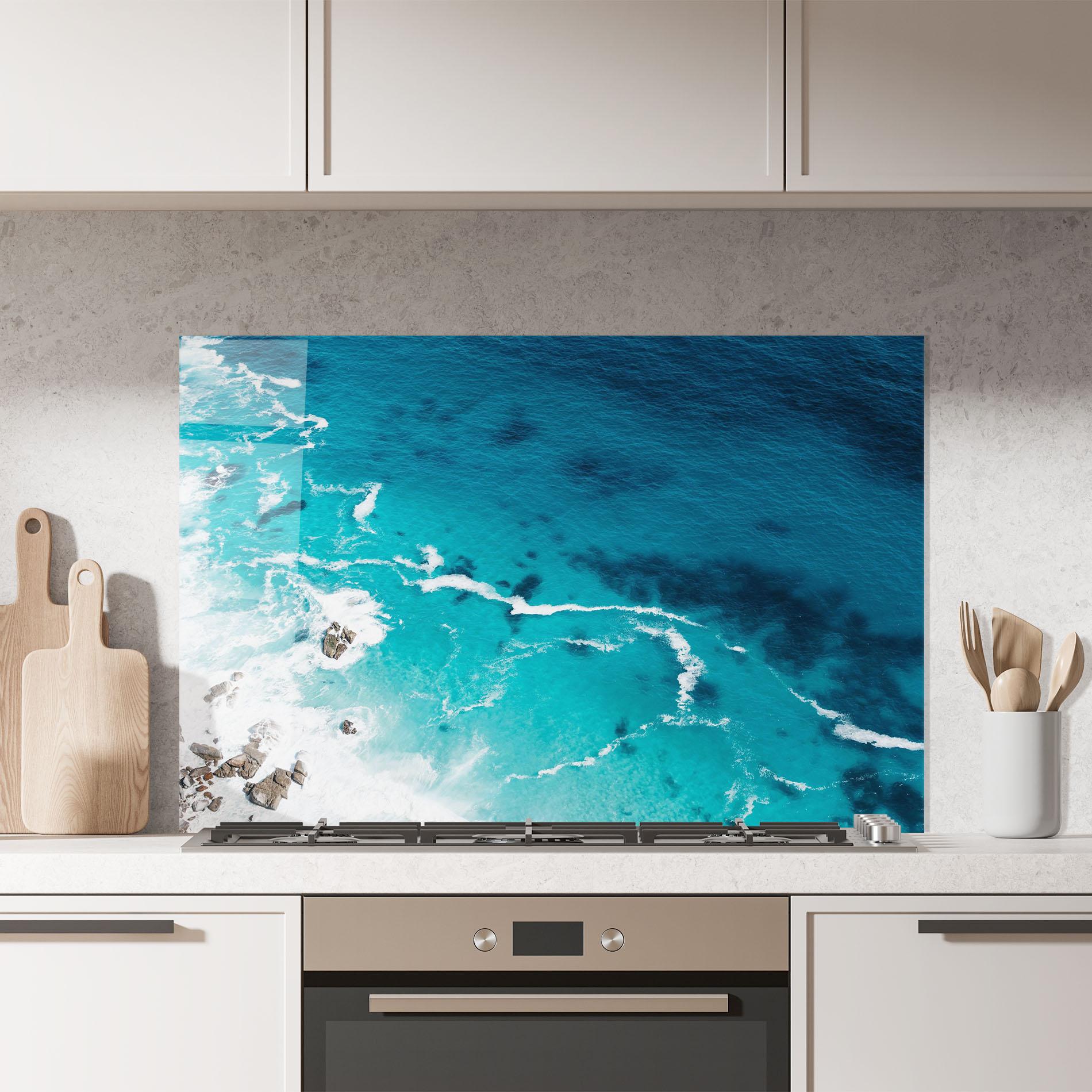 Küchenrückwand Glas Blue Water Beach mockup 7