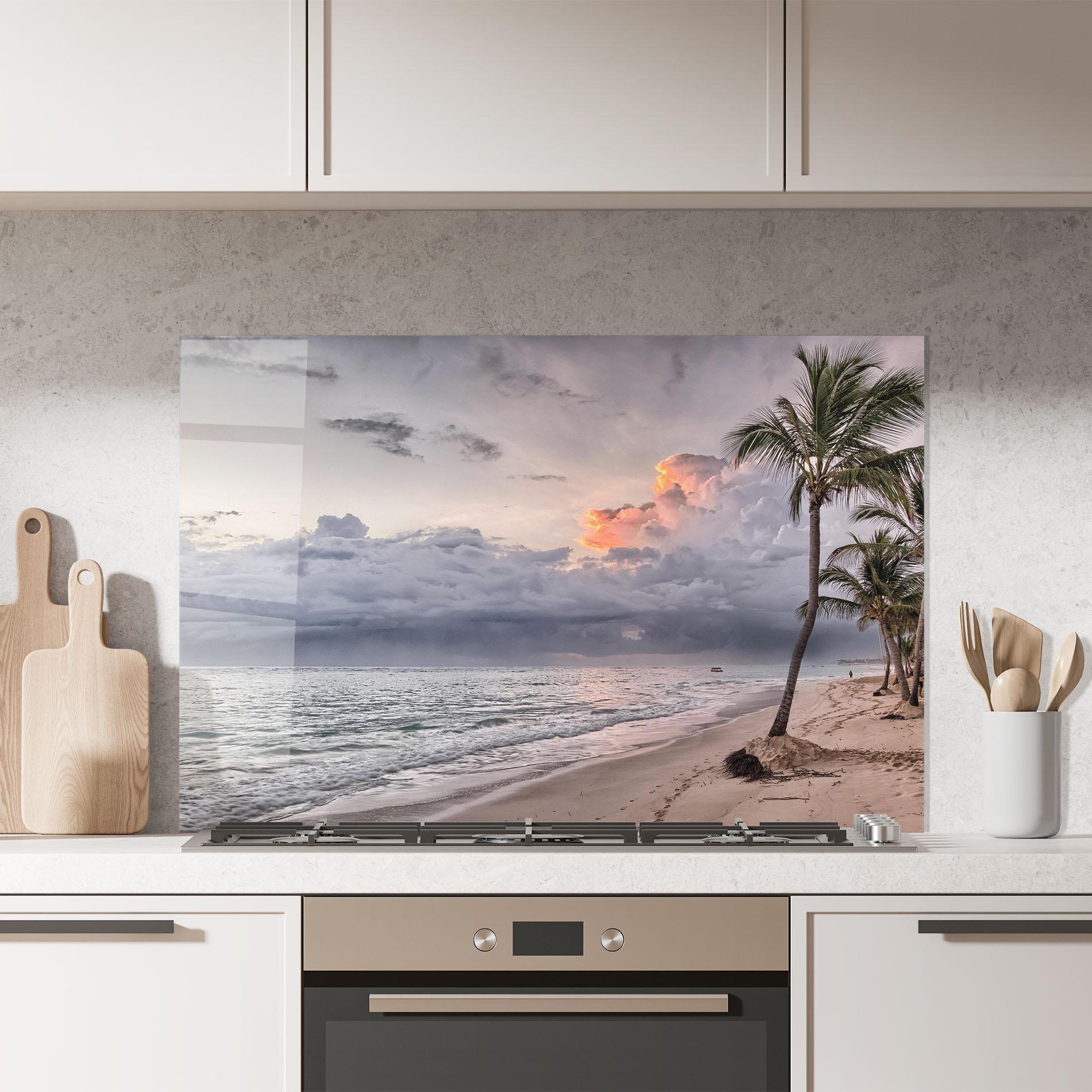 Küchenrückwand Glas Cloudy Beach mockup 7