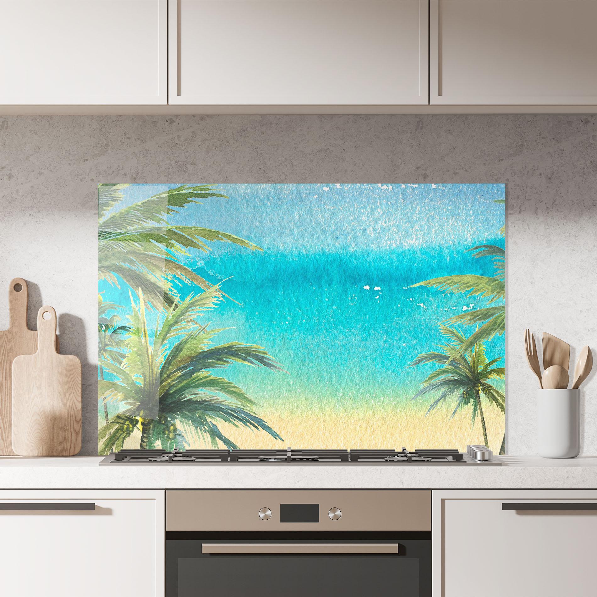 Küchenrückwand Glas Coconut Palms Paint mockup 7