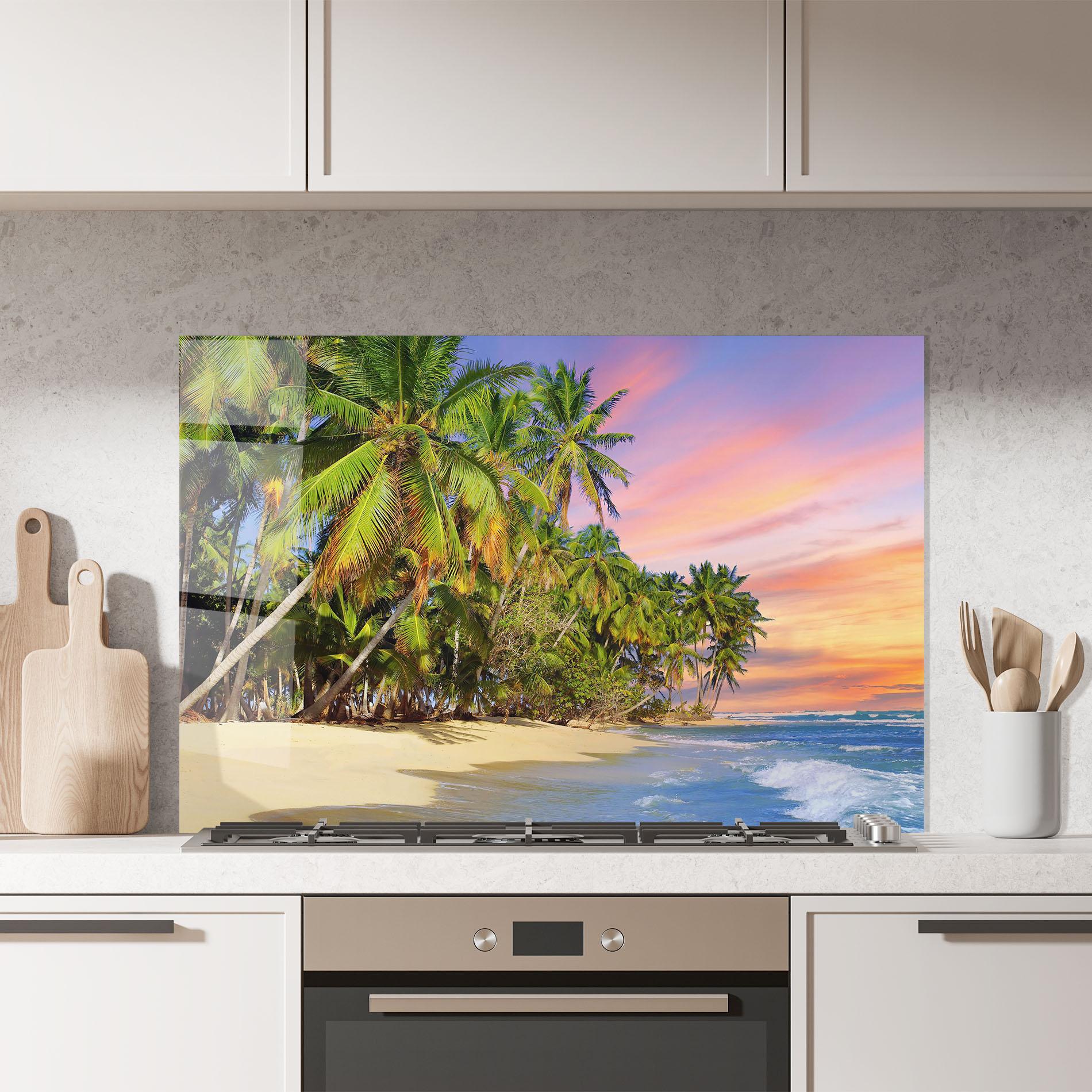 Küchenrückwand Glas Coconut Tree Sunset mockup 7