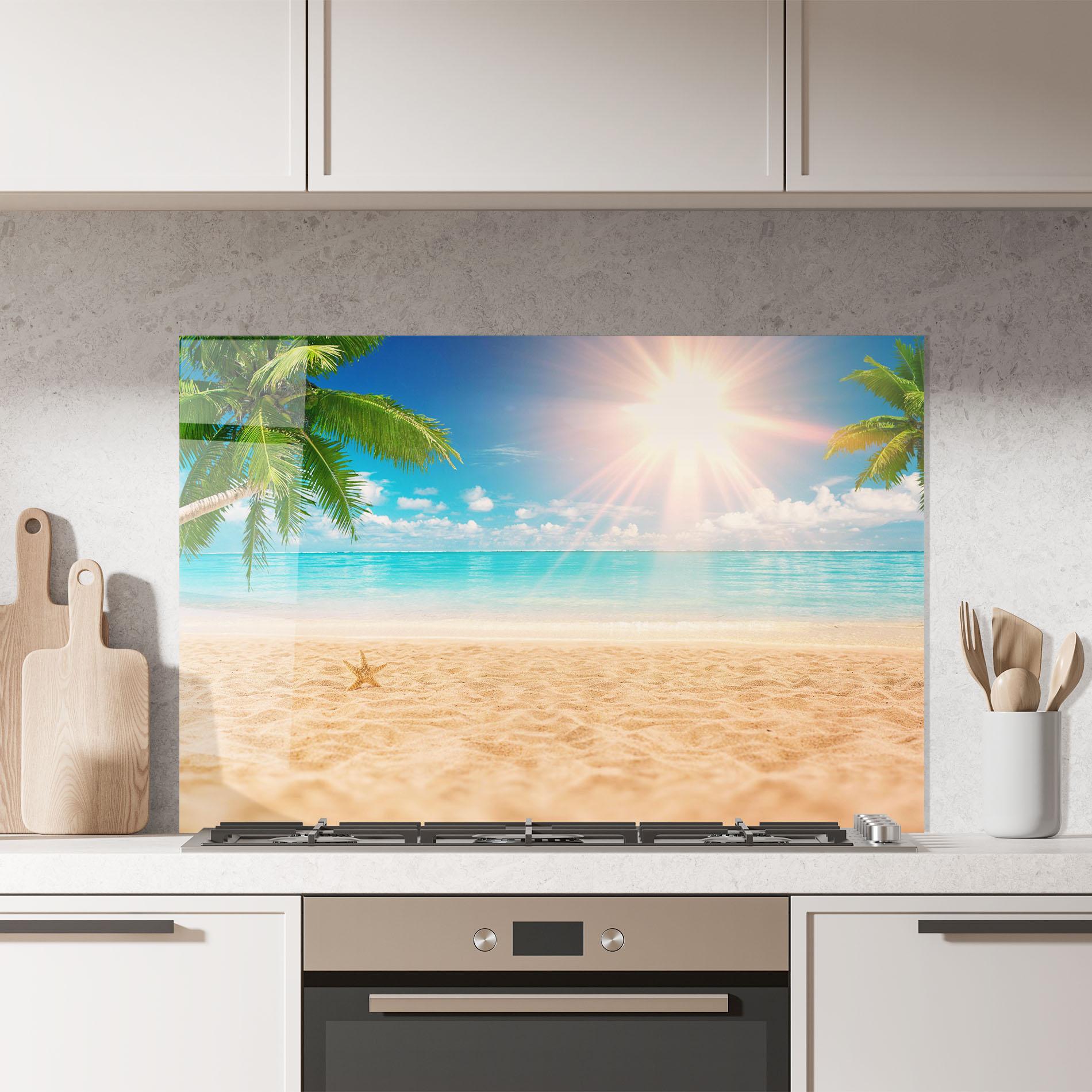Küchenrückwand Glas Exotic Beach Ocean mockup 7