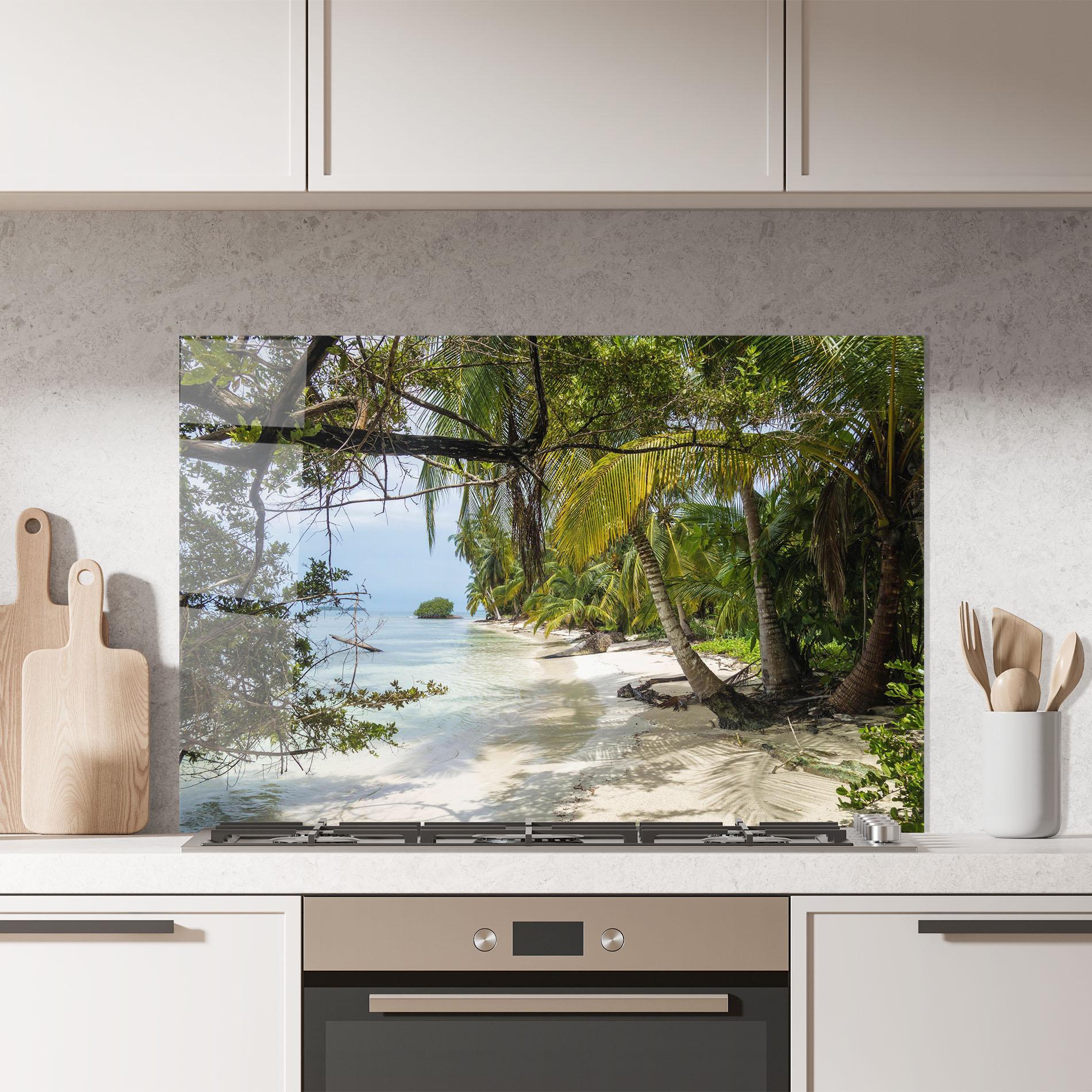 Küchenrückwand Glas Island Beach mockup 7