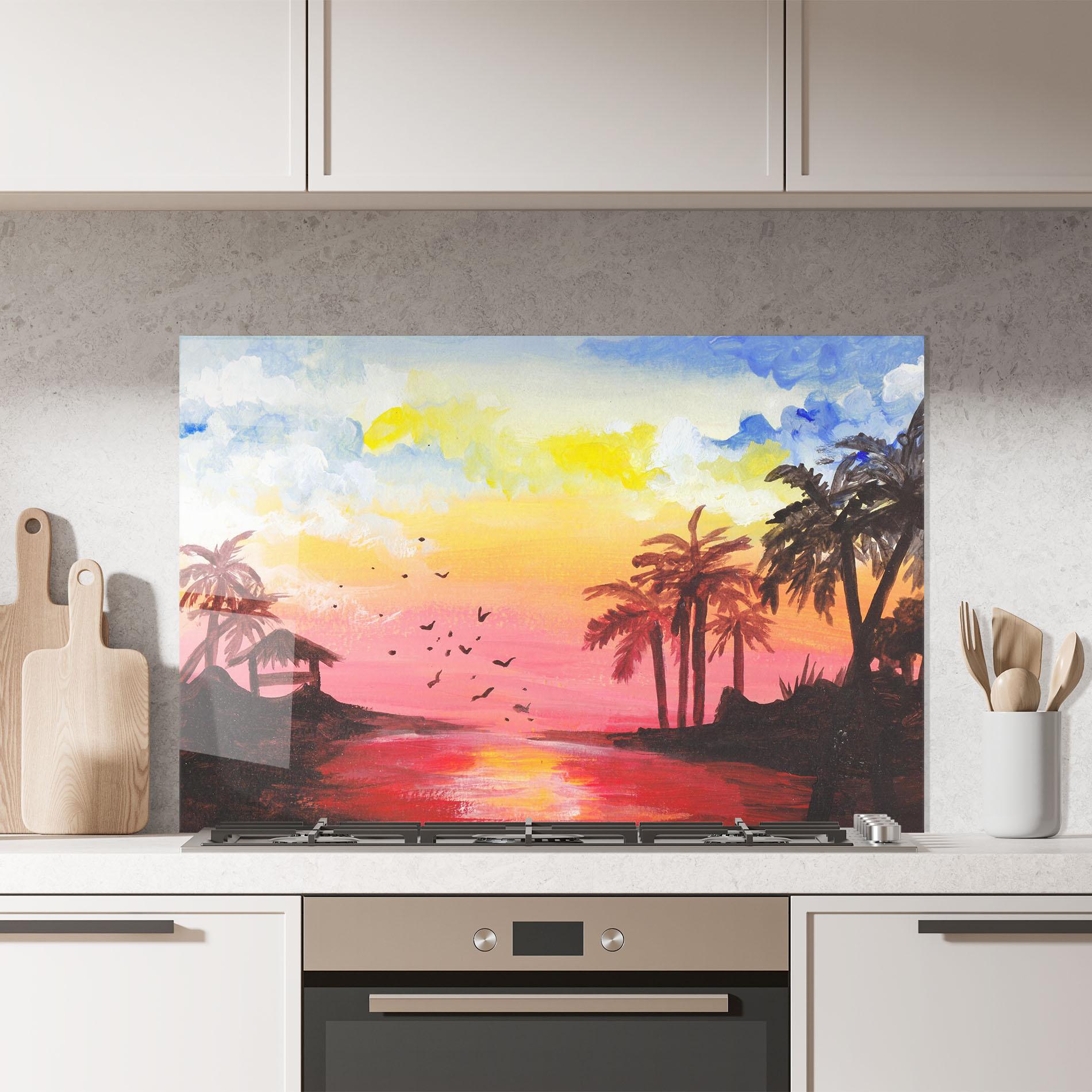 Küchenrückwand Glas Sunset Gouache Painting mockup 7