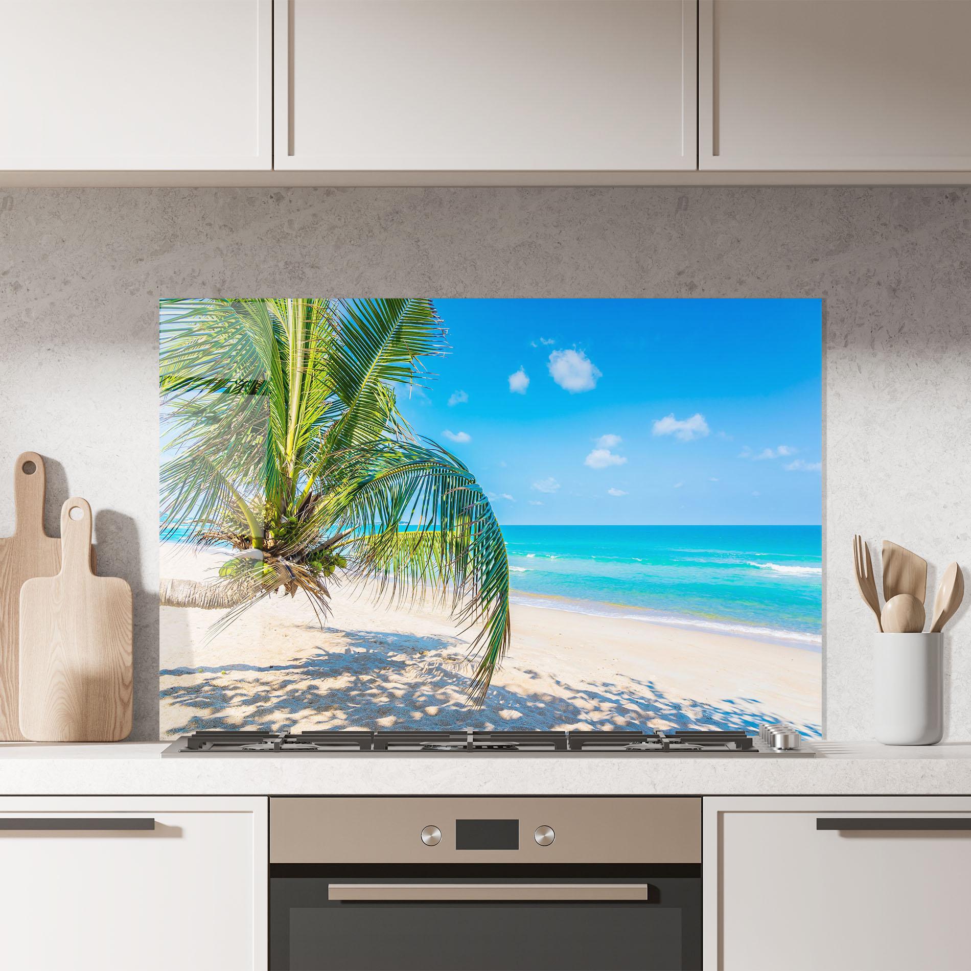 Küchenrückwand Glas Tropical Beach View mockup 7