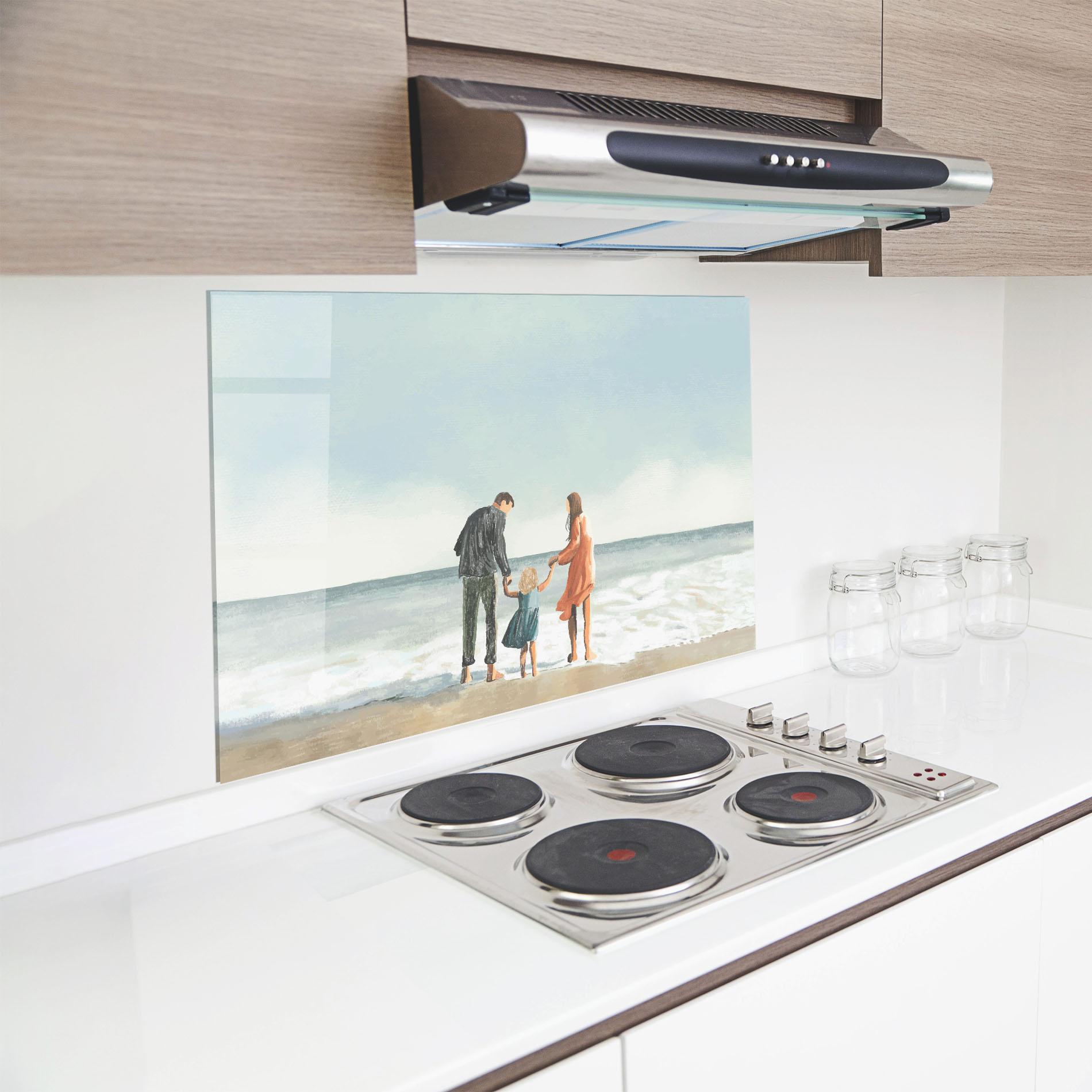 Küchenrückwand Glas Beach Family mockup 8