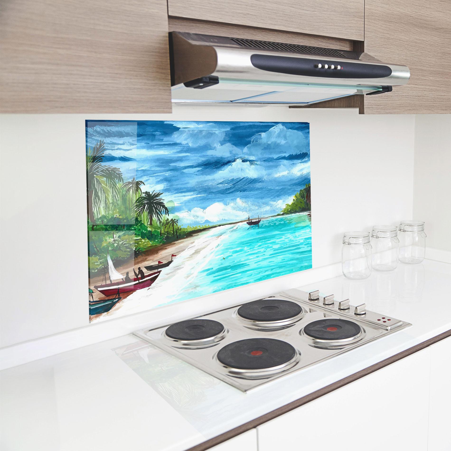 Küchenrückwand Glas Beach Painting Art mockup 8