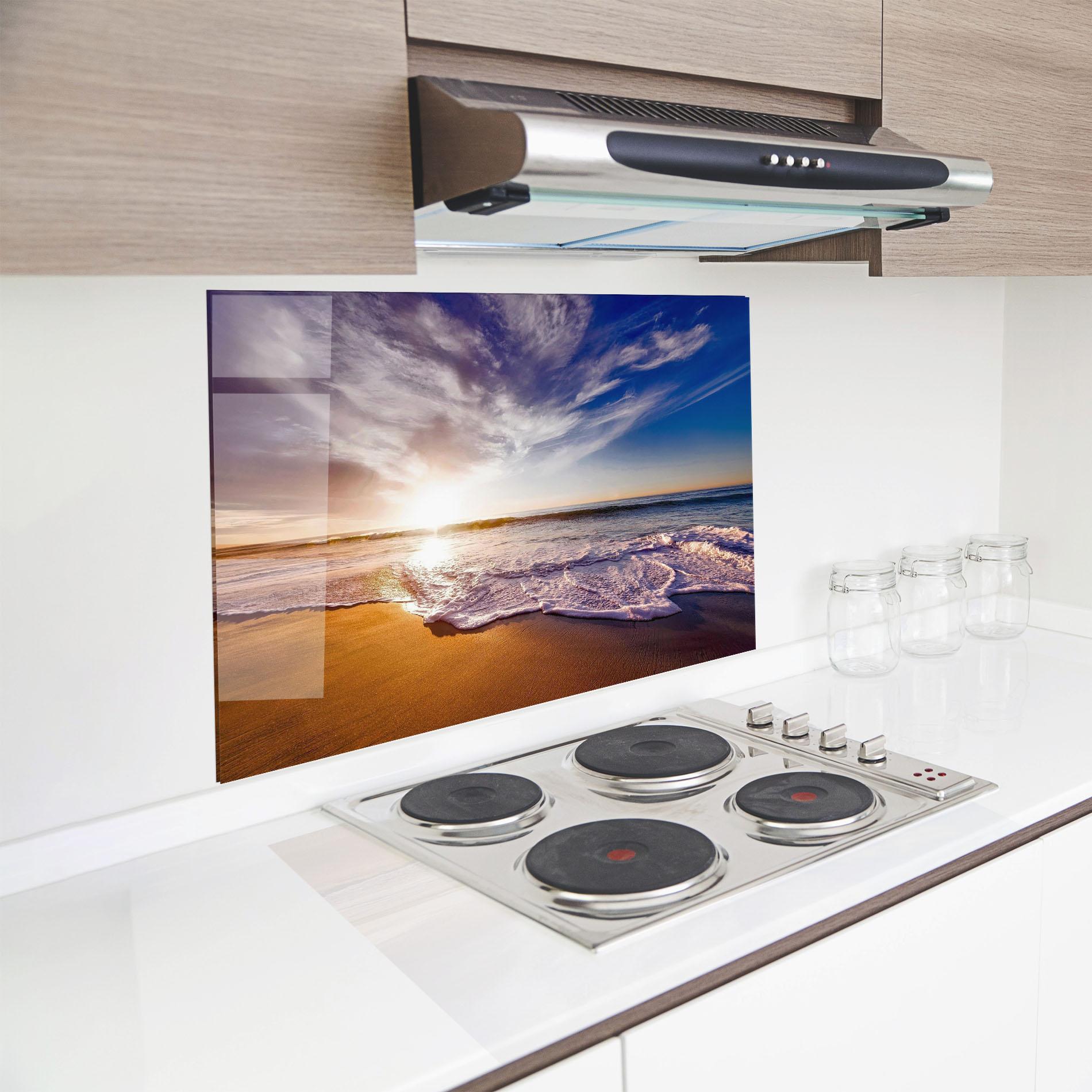 Küchenrückwand Glas Beach Sunrise mockup 8