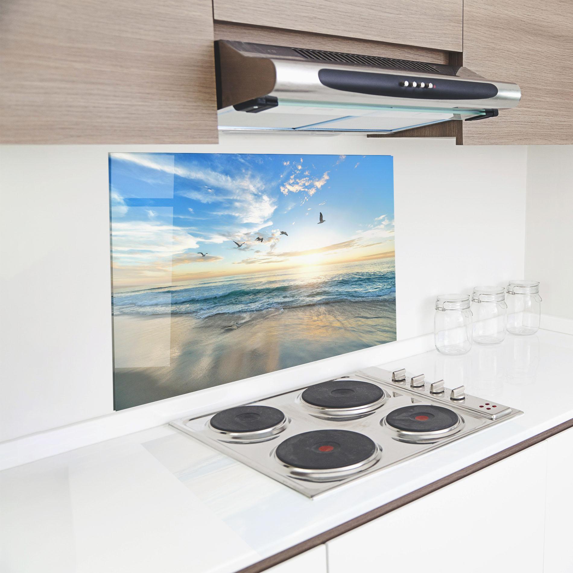 Küchenrückwand Glas Beautiful Beach mockup 8
