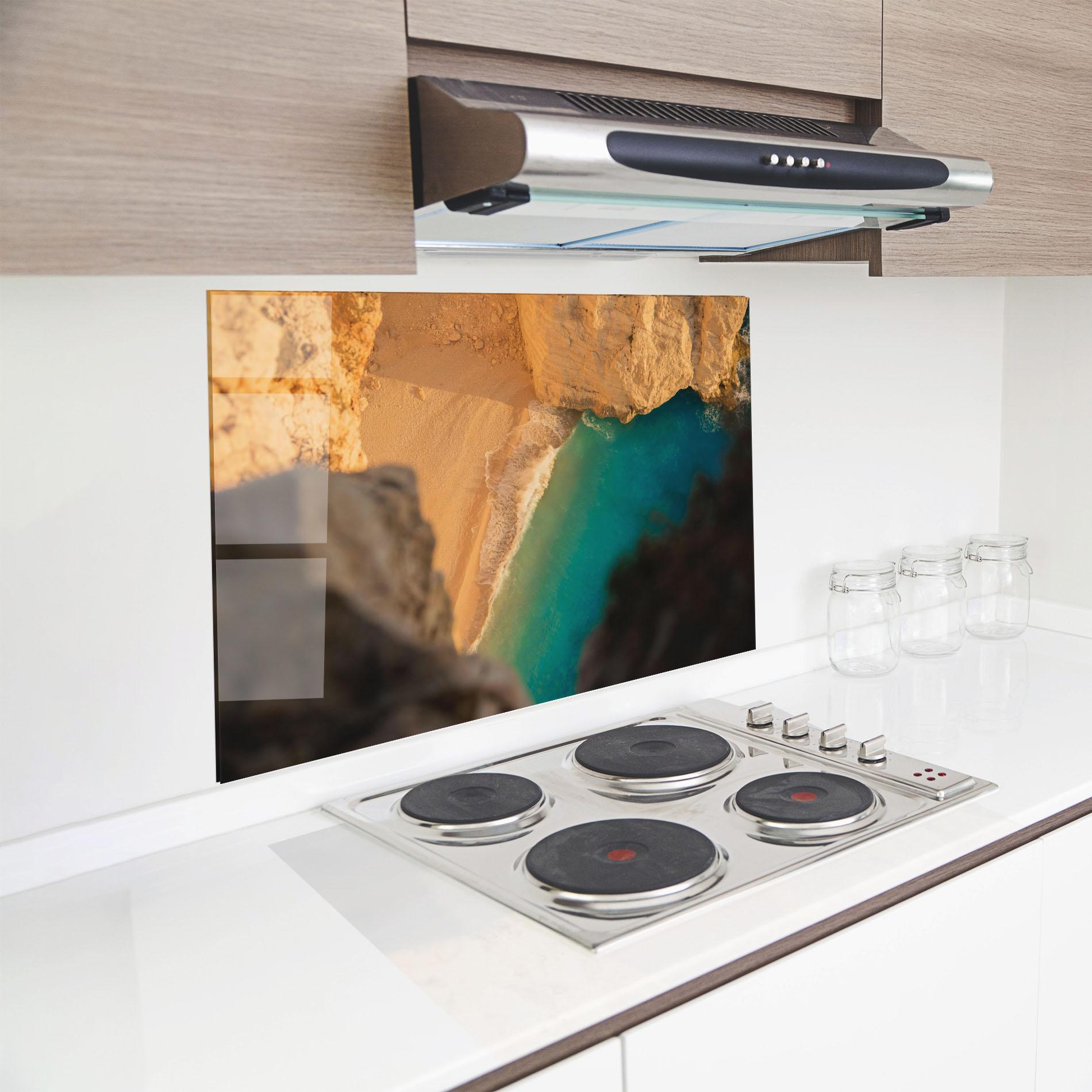 Küchenrückwand Glas Blue Beach Water mockup 8