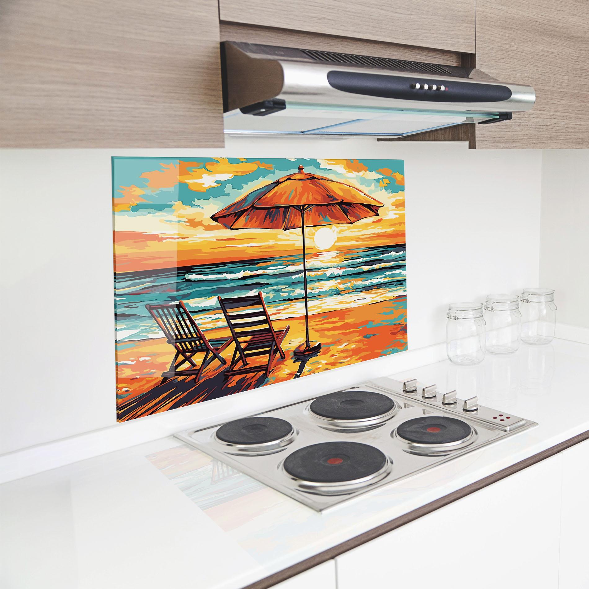 Küchenrückwand Glas Chair Sunset View mockup 8