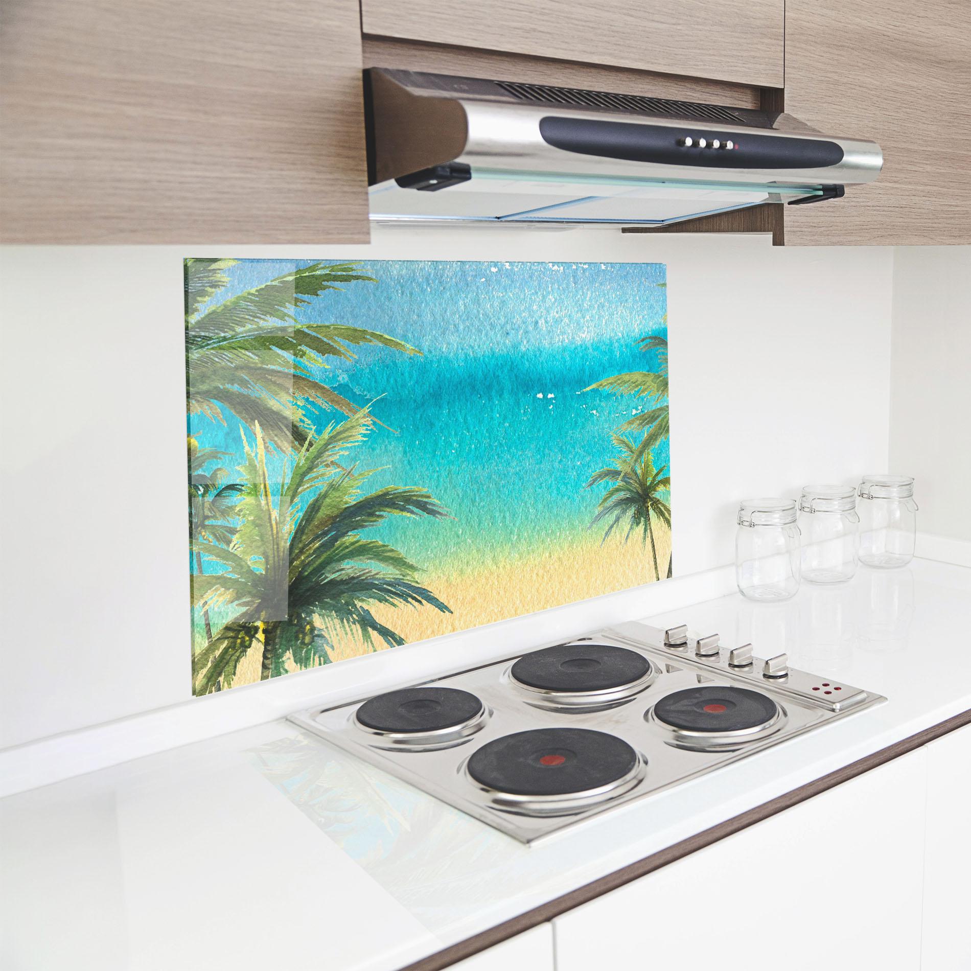 Küchenrückwand Glas Coconut Palms Paint mockup 8
