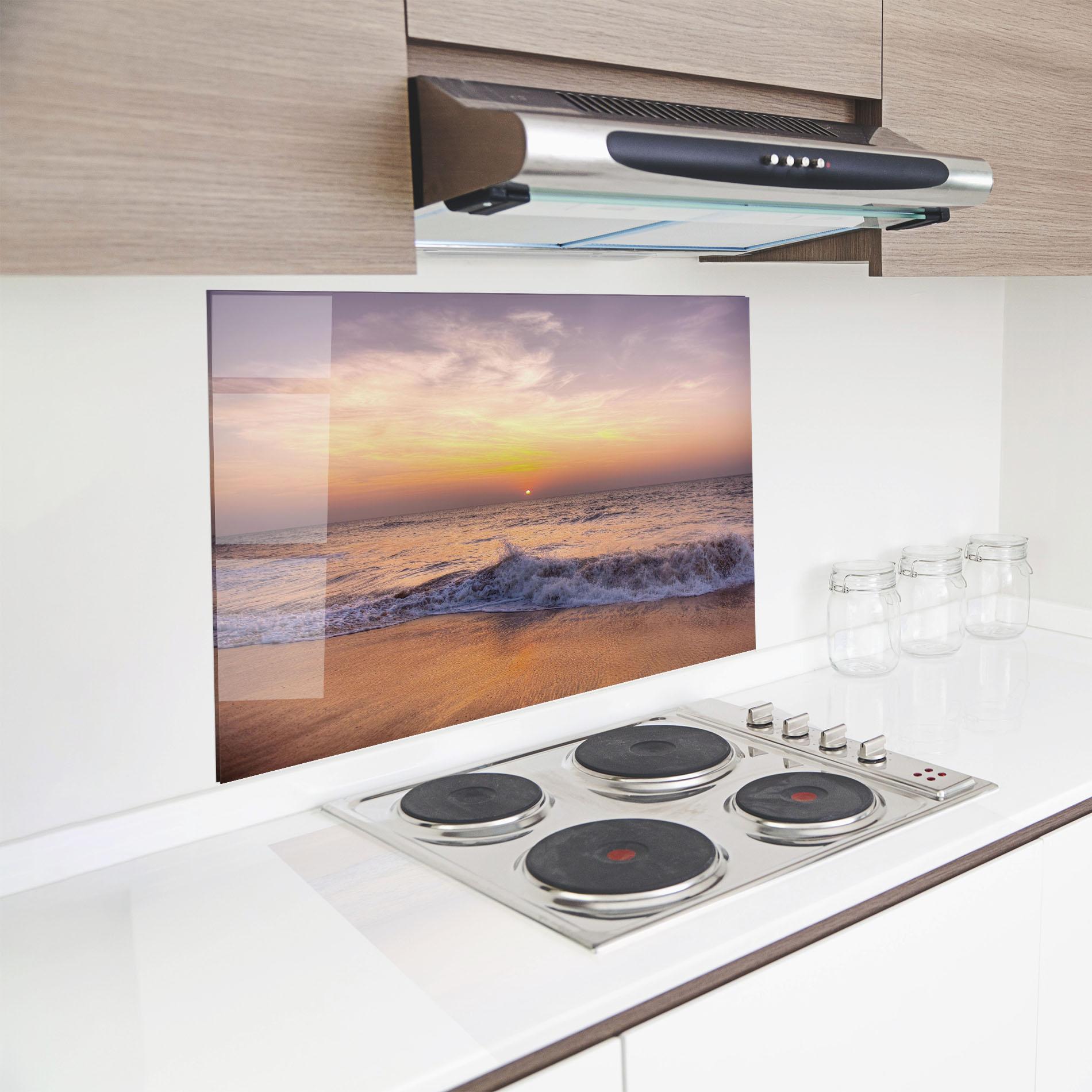 Küchenrückwand Glas Purple Sky Beach mockup 8