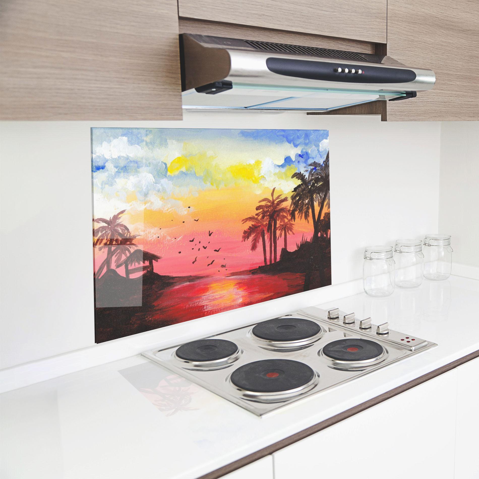 Küchenrückwand Glas Sunset Gouache Painting mockup 8