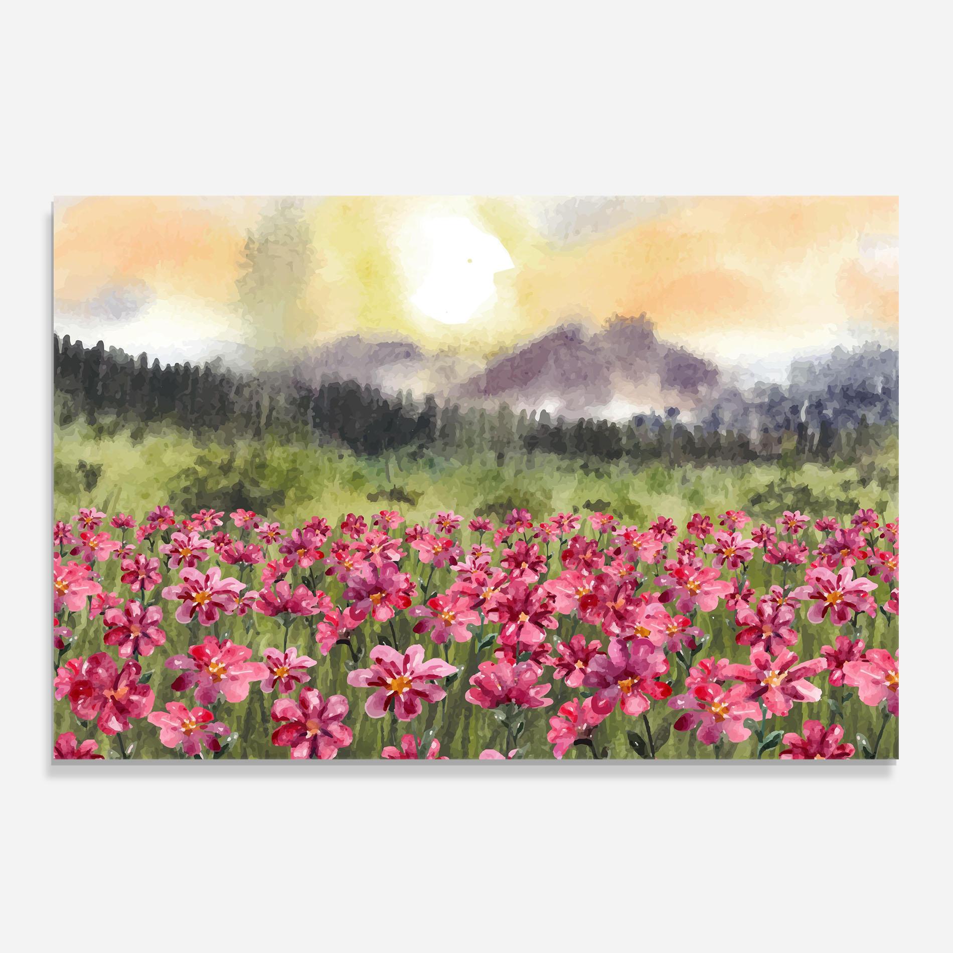 Küchenrückwand Glas Pink Flower Spring mockup 0