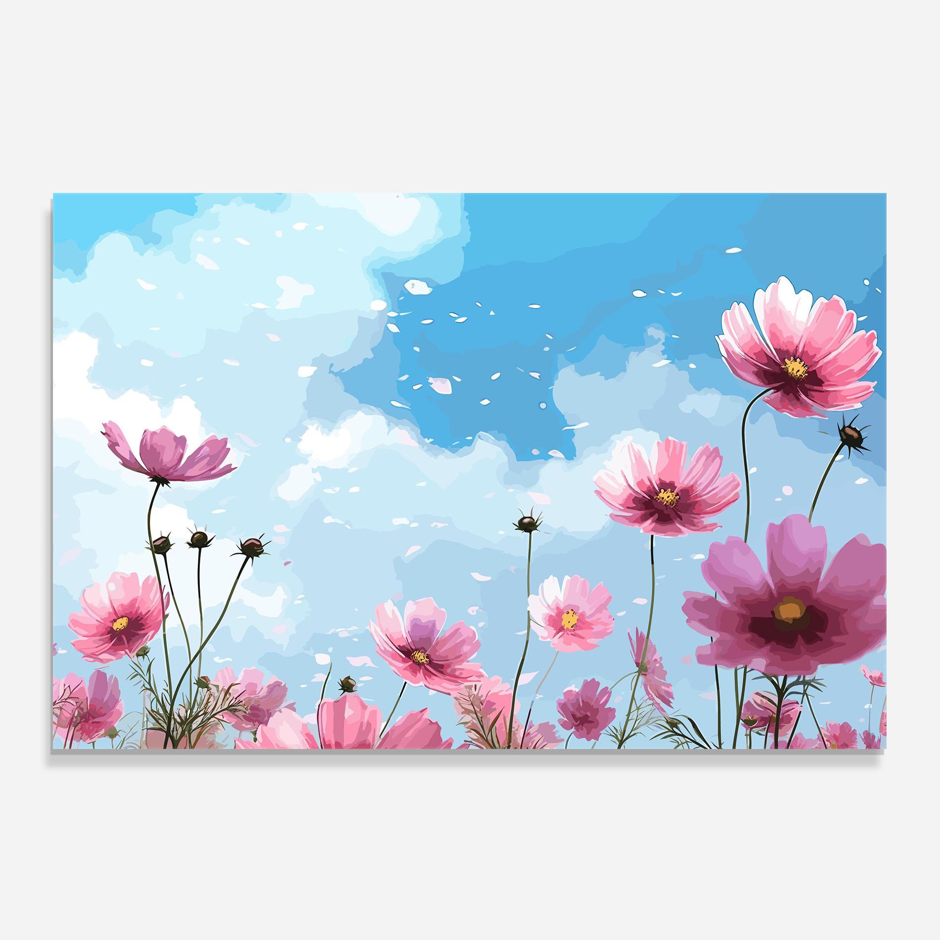 Küchenrückwand Glas Pink Flowers Spring mockup 0