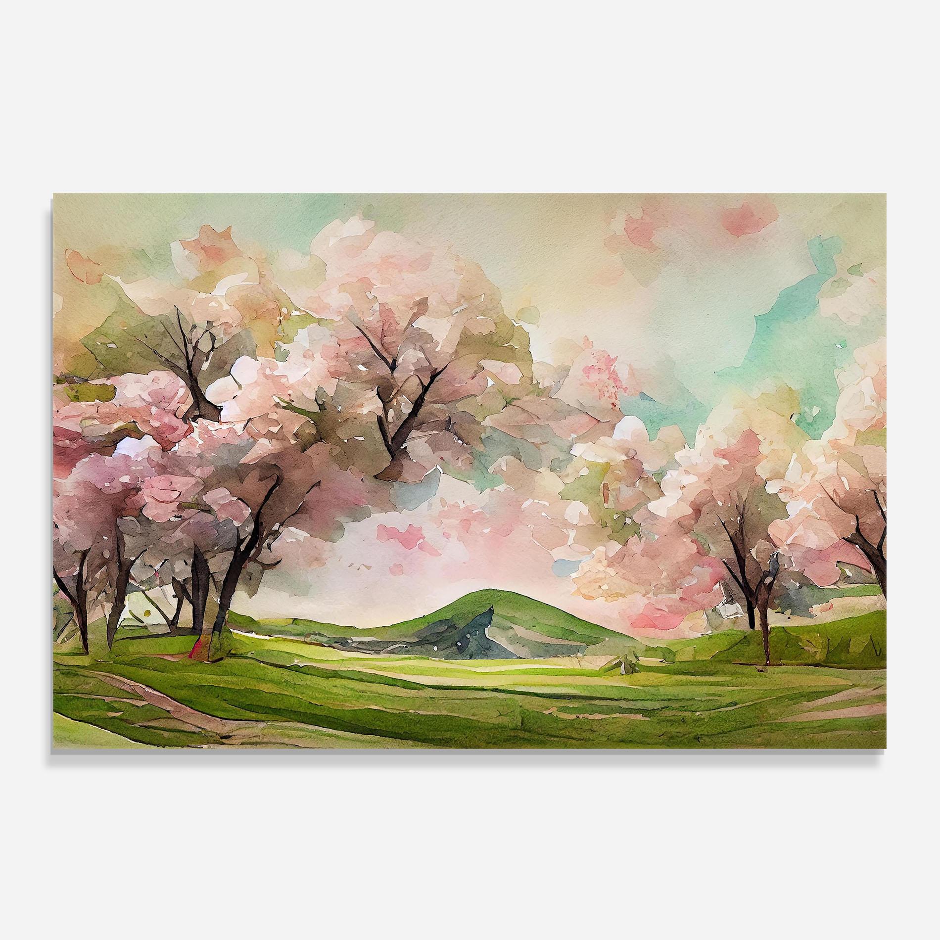 Küchenrückwand Glas Spring Pink Trees mockup 0