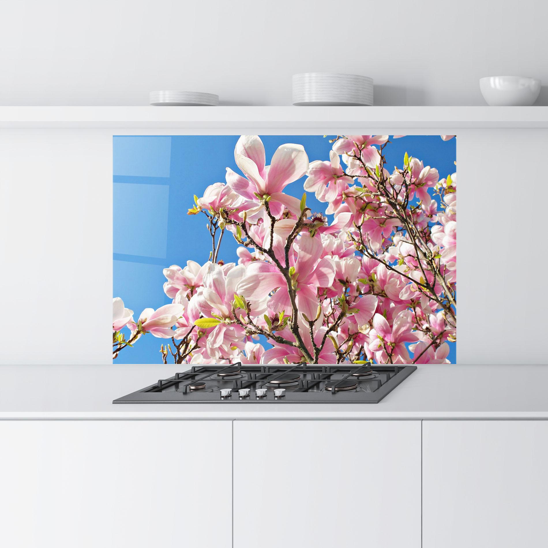 Küchenrückwand Glas Beautiful Pink Chinese Tree mockup 9