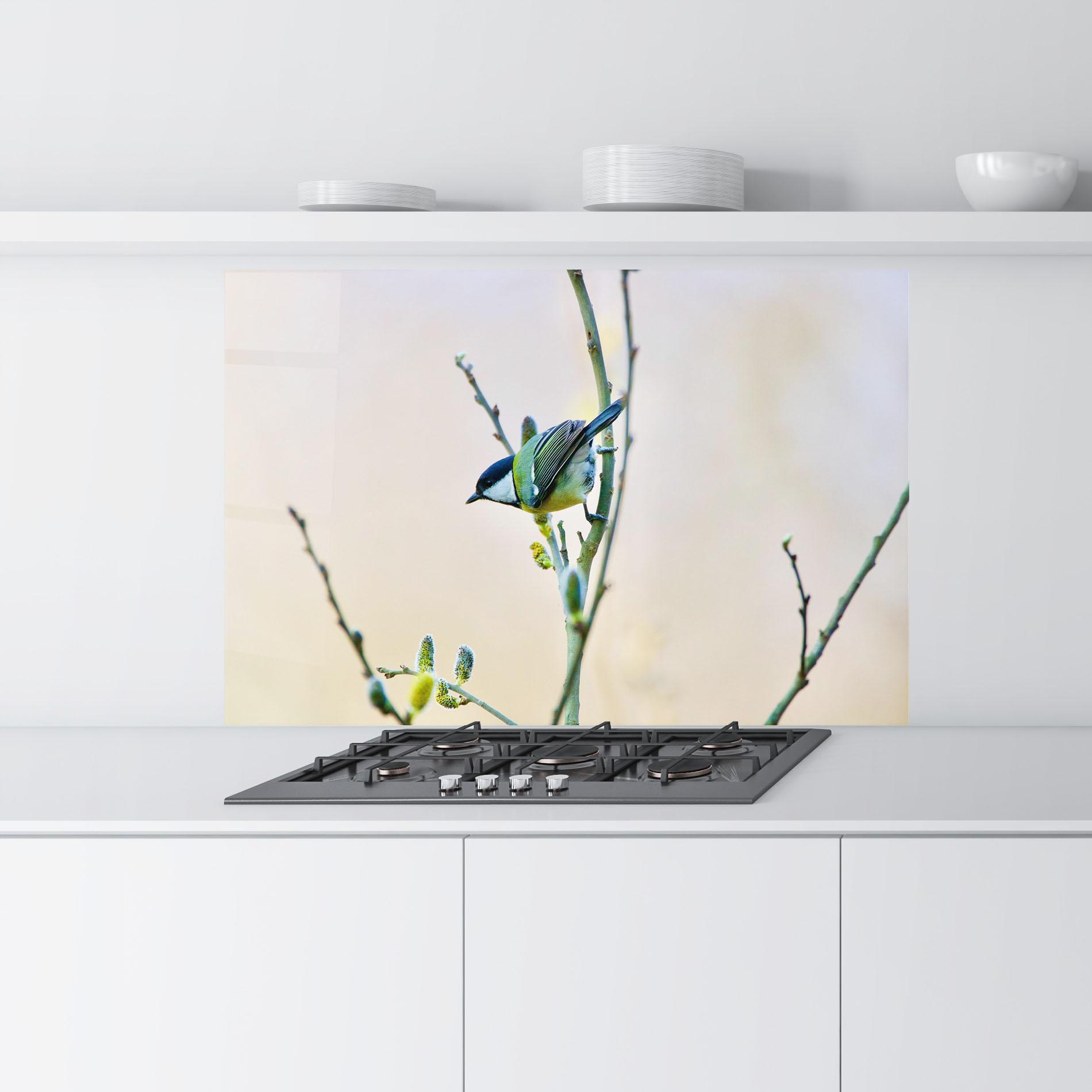 Küchenrückwand Glas Beautiful Spring Bird mockup 9