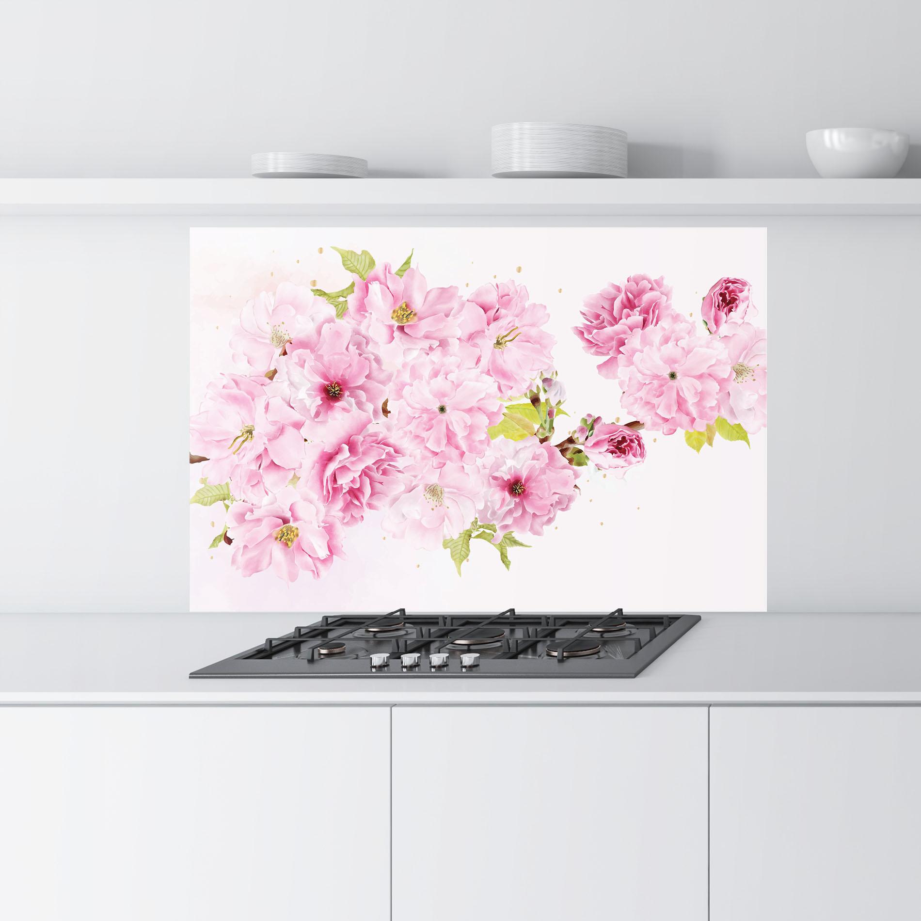 Küchenrückwand Glas Cherry Flower Spring mockup 9
