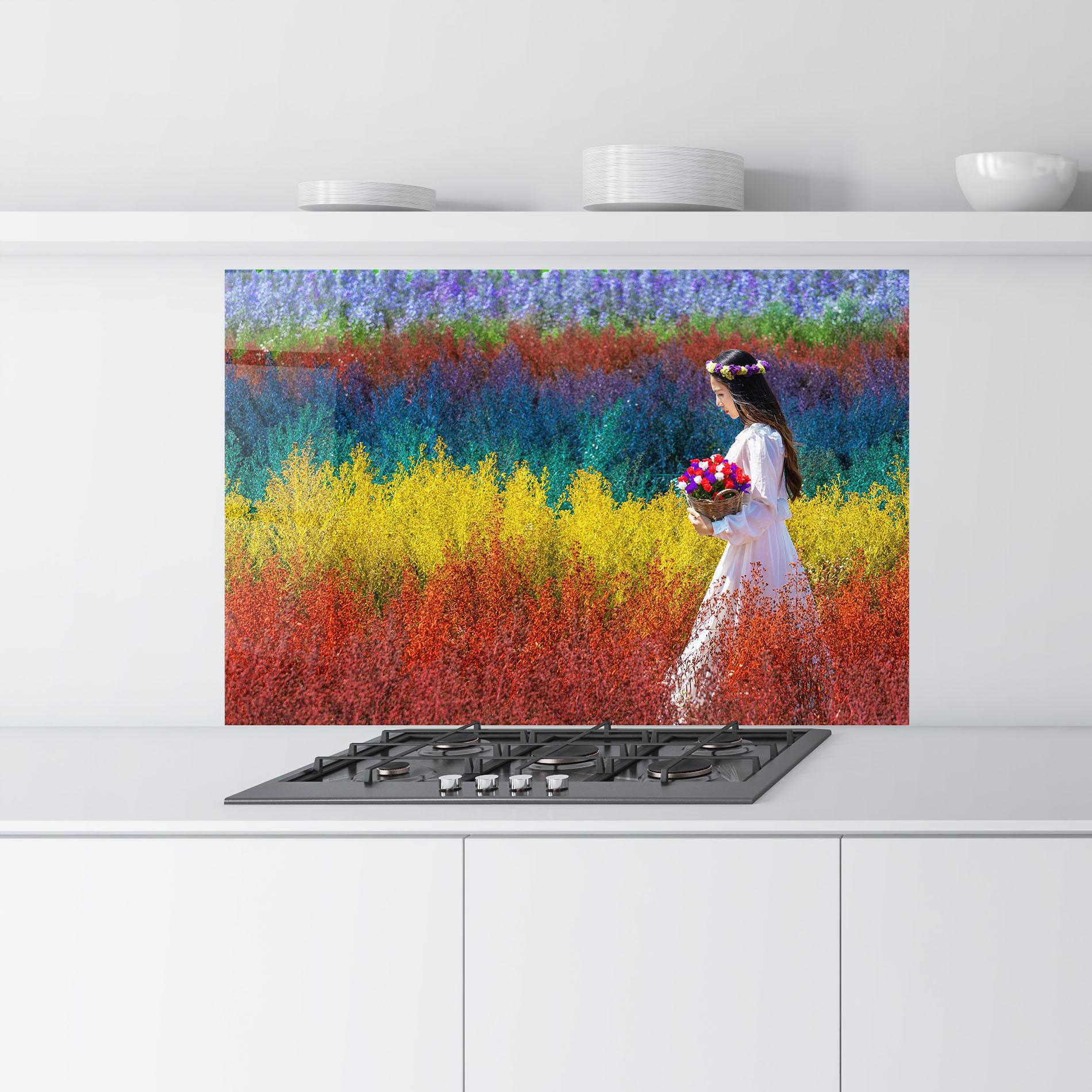 Küchenrückwand Glas Holding Spring Flowers mockup 9