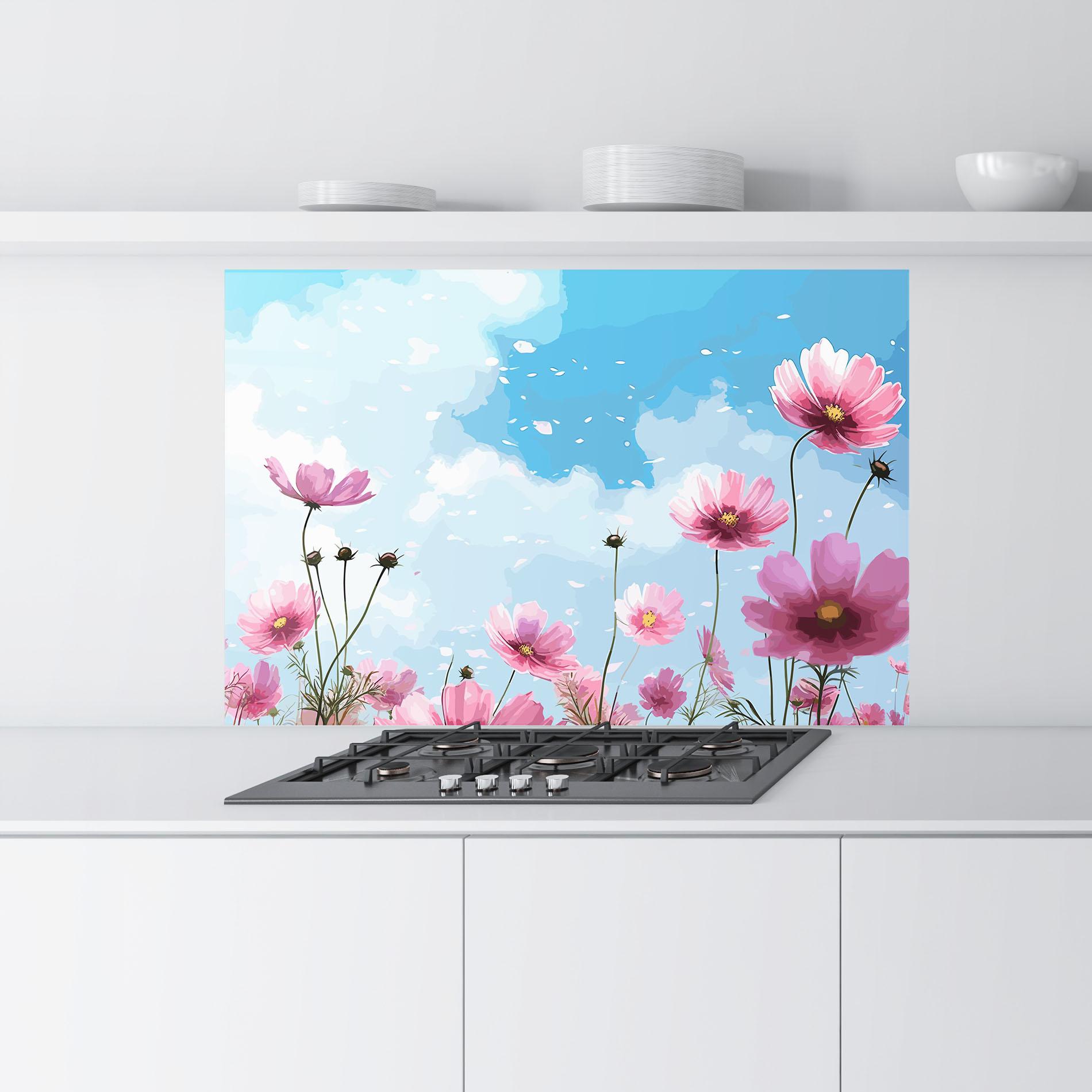 Küchenrückwand Glas Pink Flowers Spring mockup 9