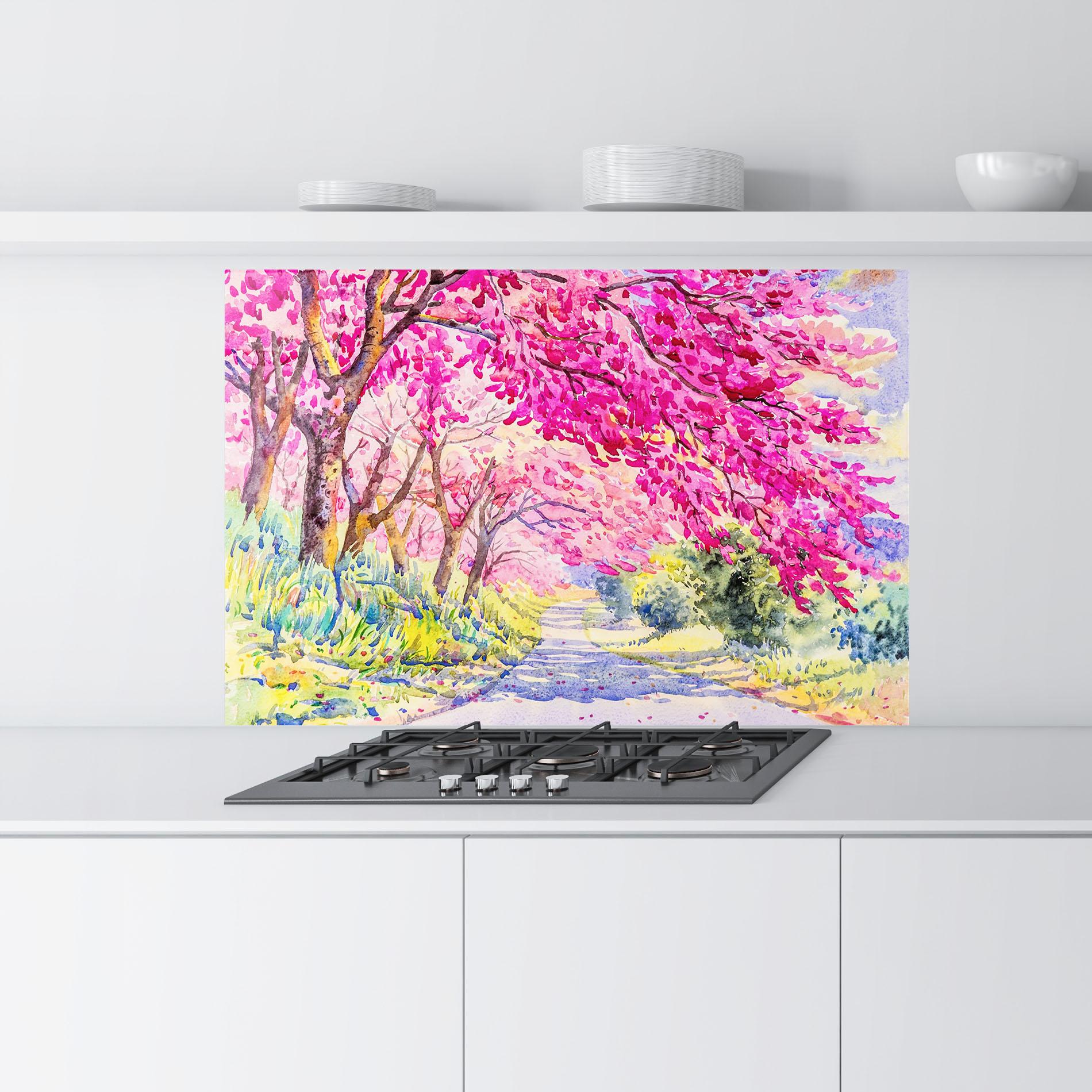 Küchenrückwand Glas Pink Trees Art mockup 9
