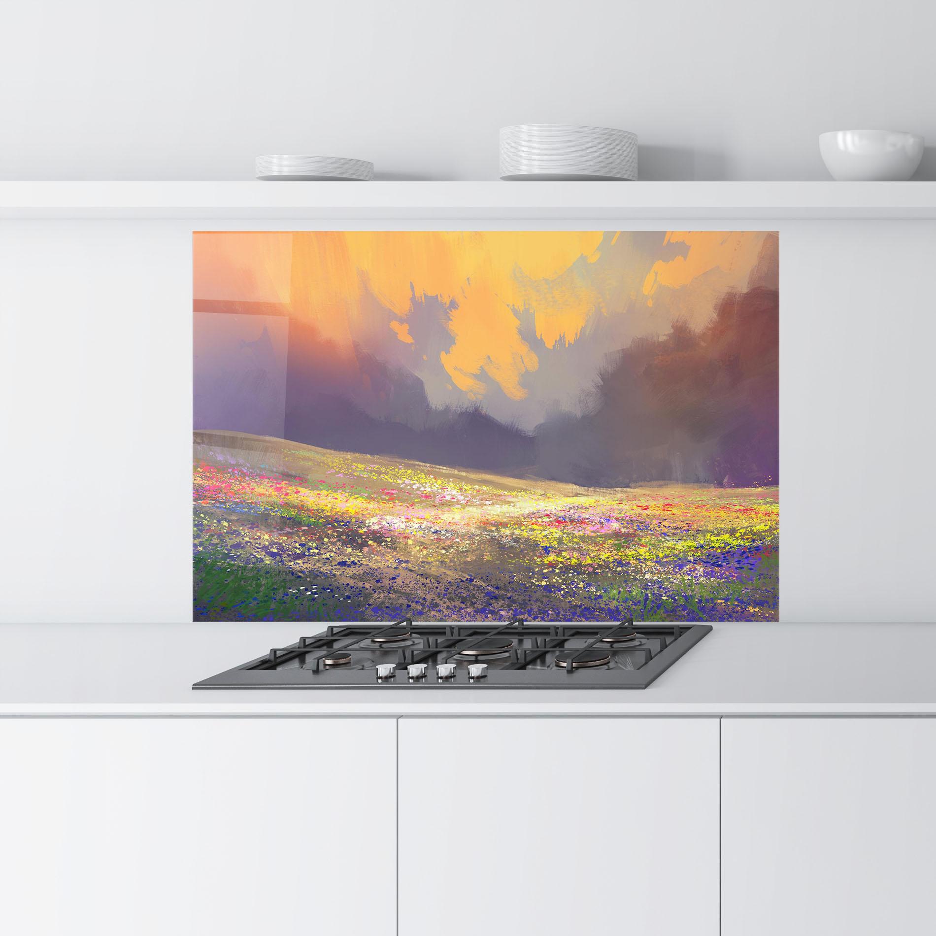 Küchenrückwand Glas Pretty Spring Field mockup 9