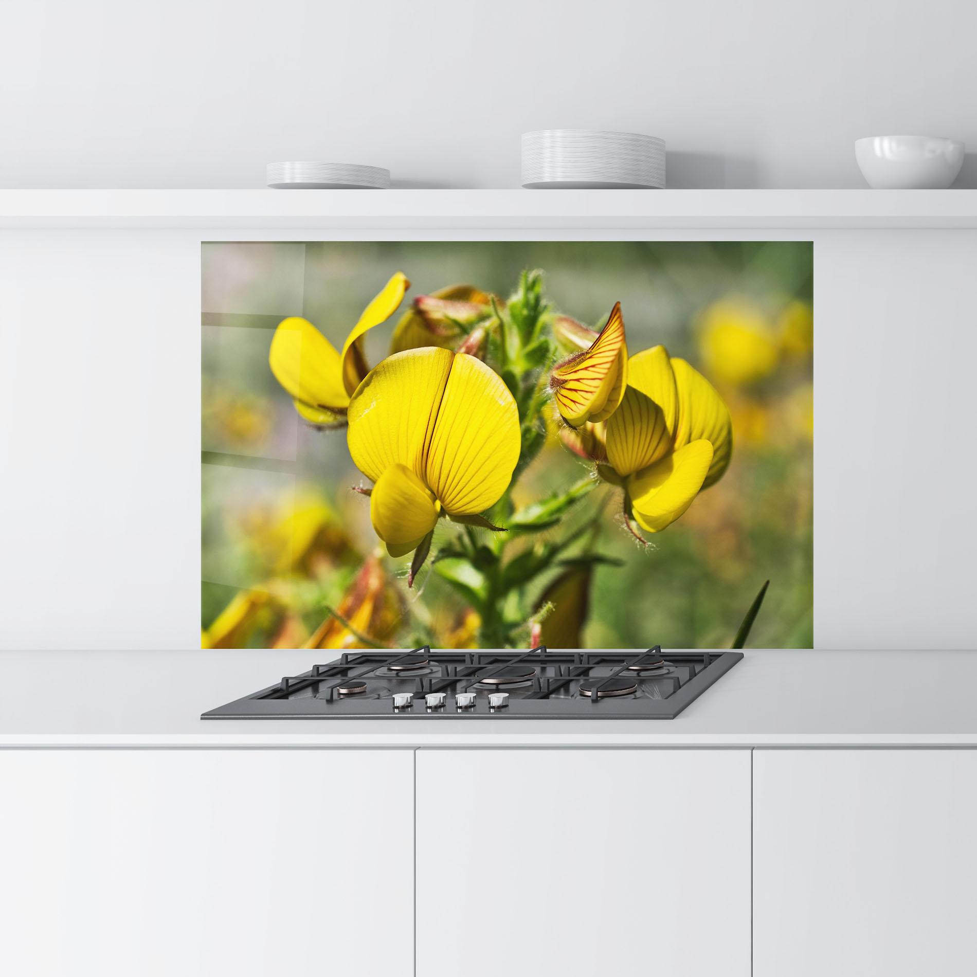 Küchenrückwand Glas Pretty Spring Yellow Flower mockup 9
