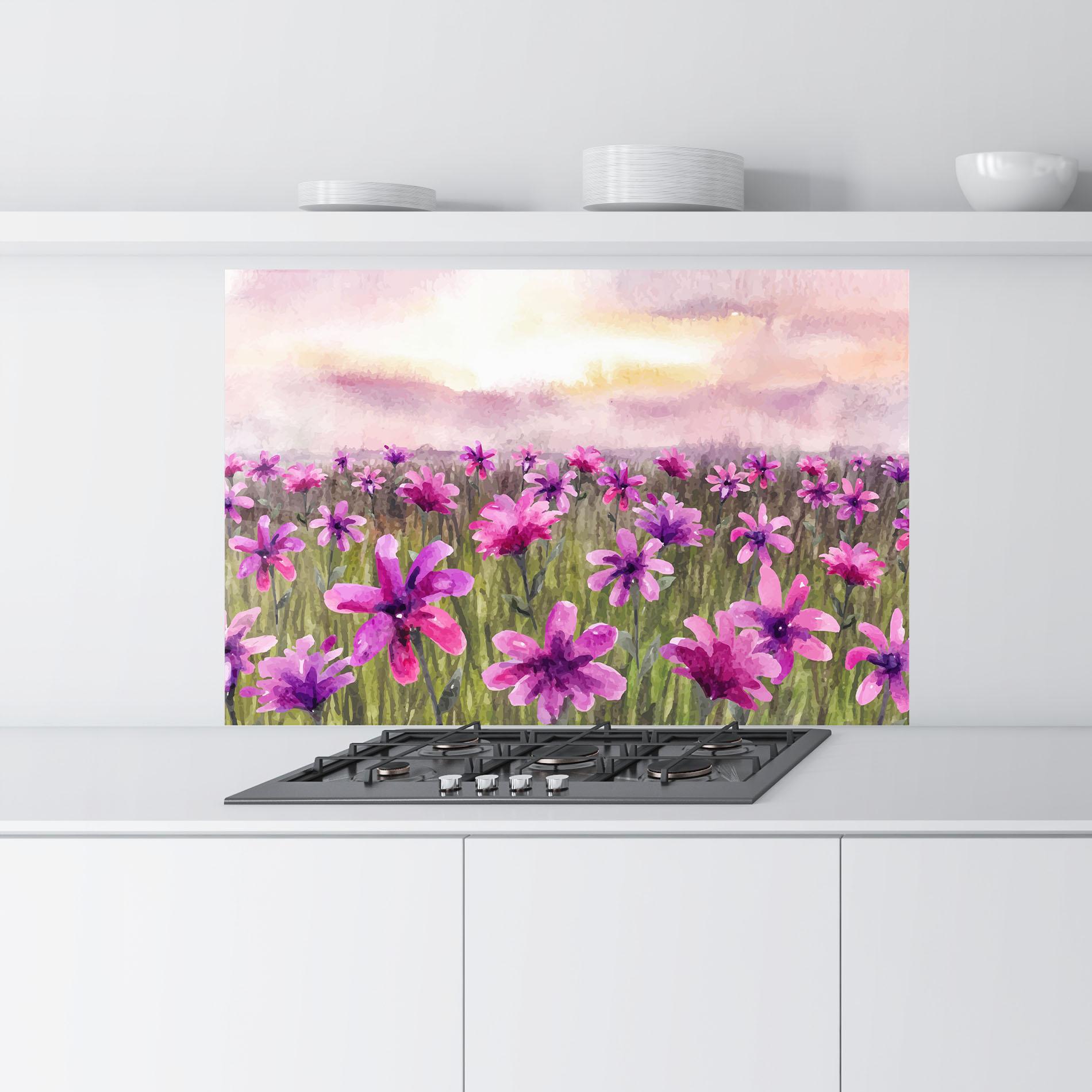Küchenrückwand Glas Purple Flower Spring mockup 9
