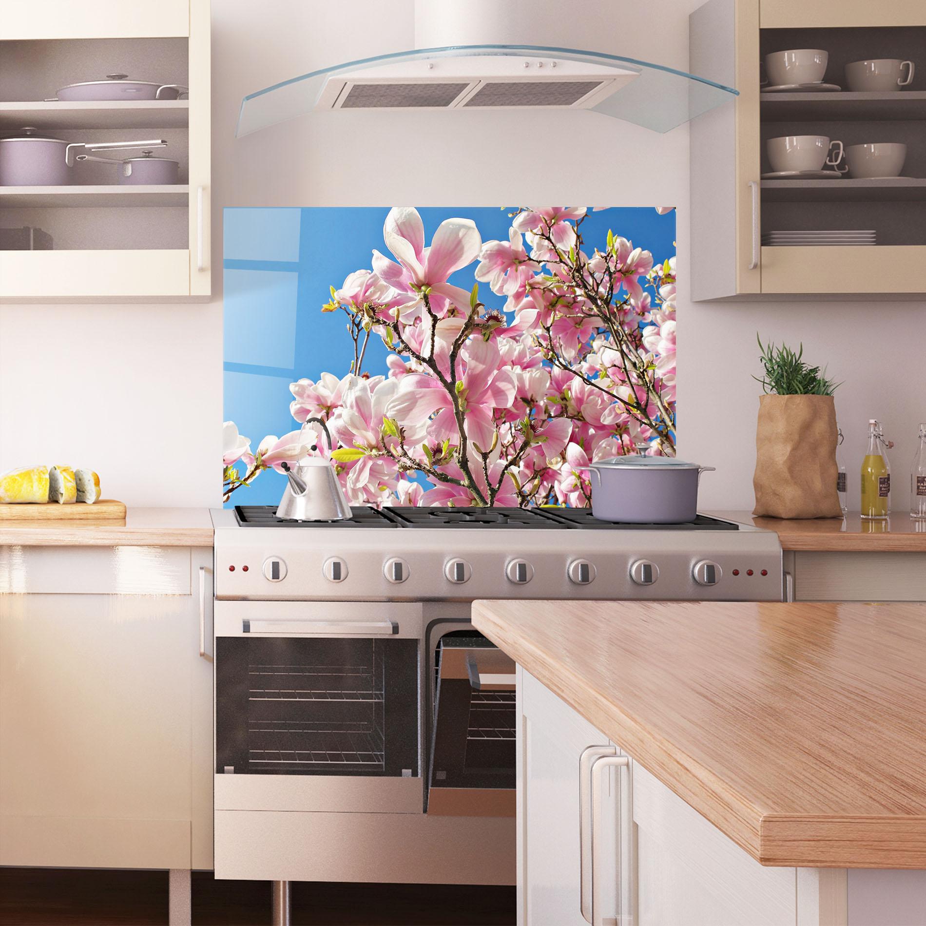 Küchenrückwand Glas Beautiful Pink Chinese Tree mockup 1