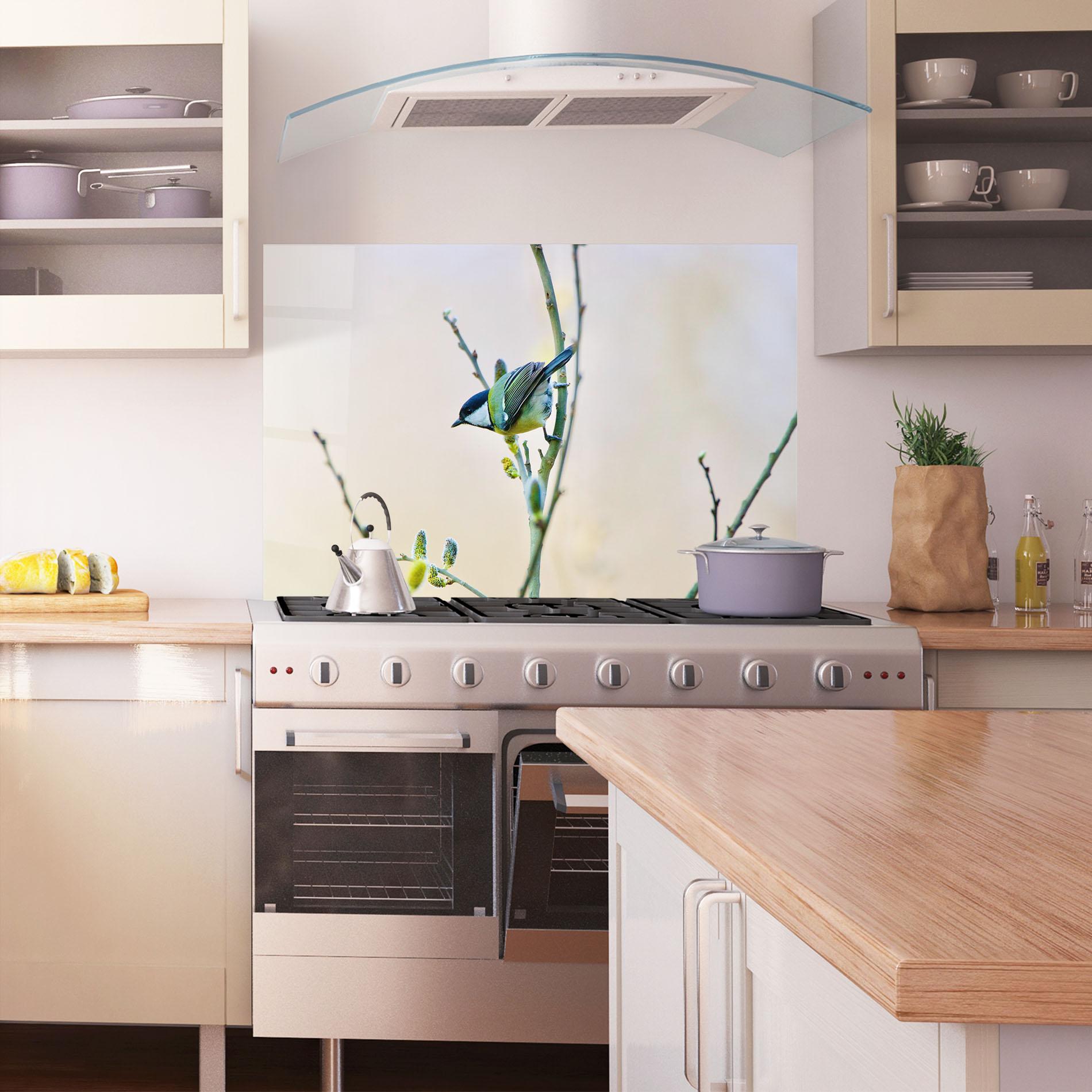 Küchenrückwand Glas Beautiful Spring Bird mockup 1