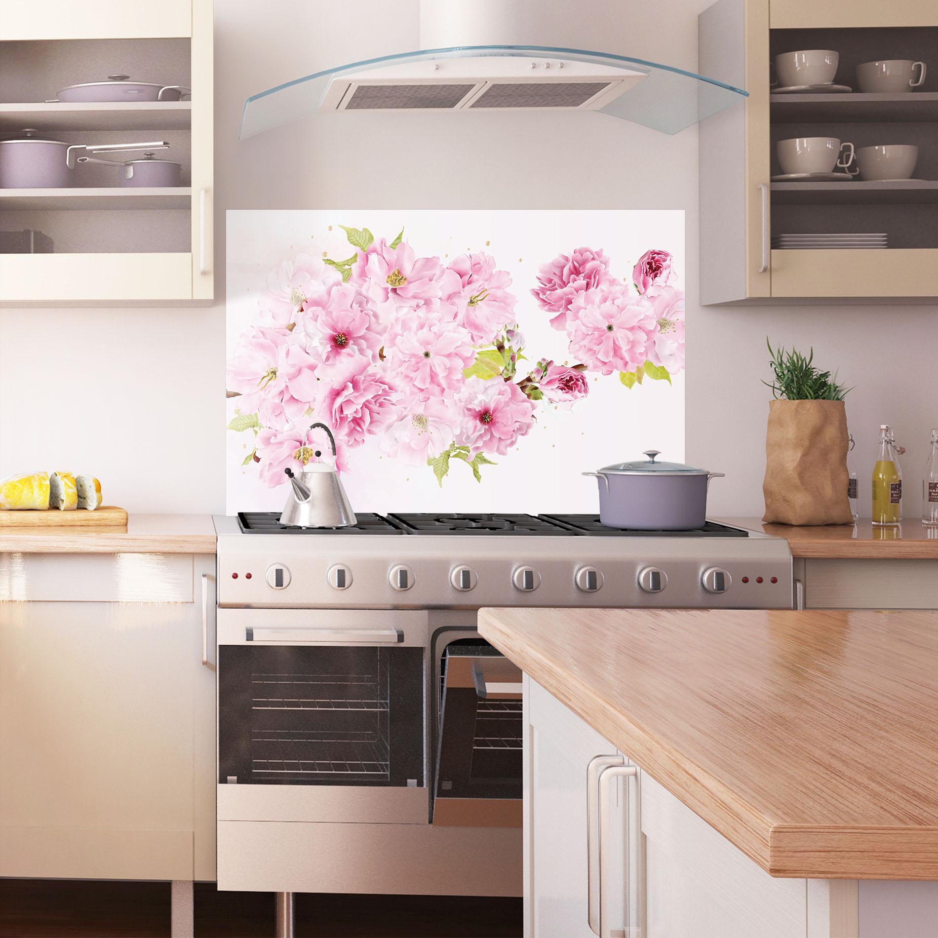 Küchenrückwand Glas Cherry Flower Spring mockup 1