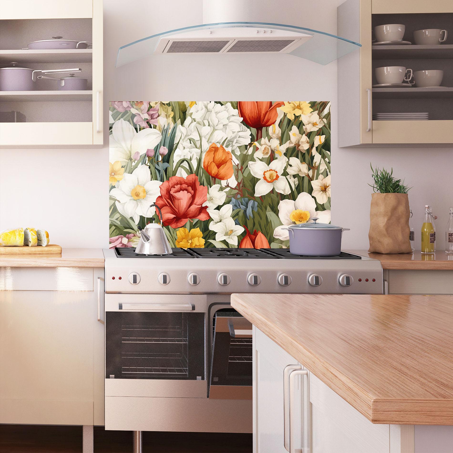 Küchenrückwand Glas Orange Red Spring mockup 1