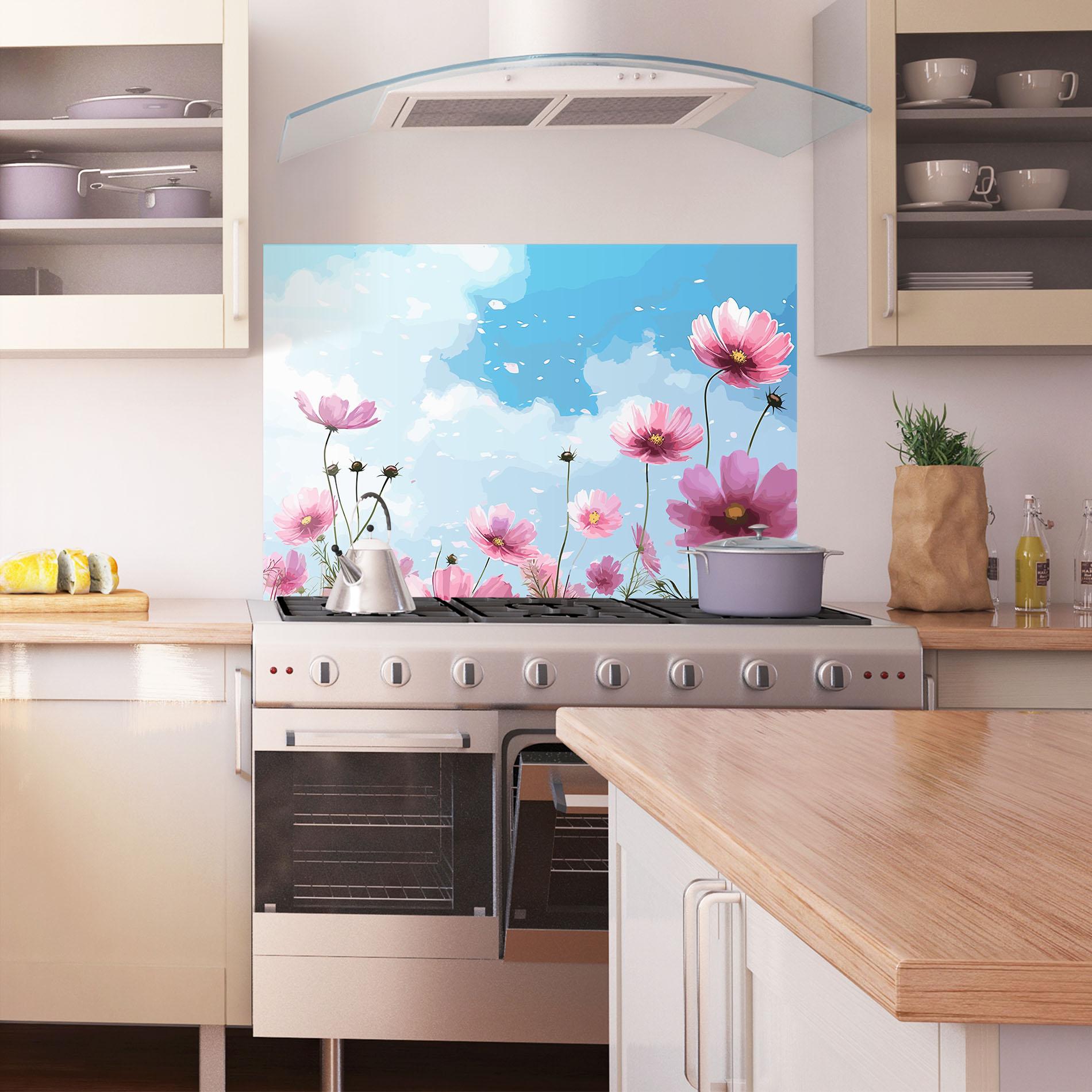 Küchenrückwand Glas Pink Flowers Spring mockup 1