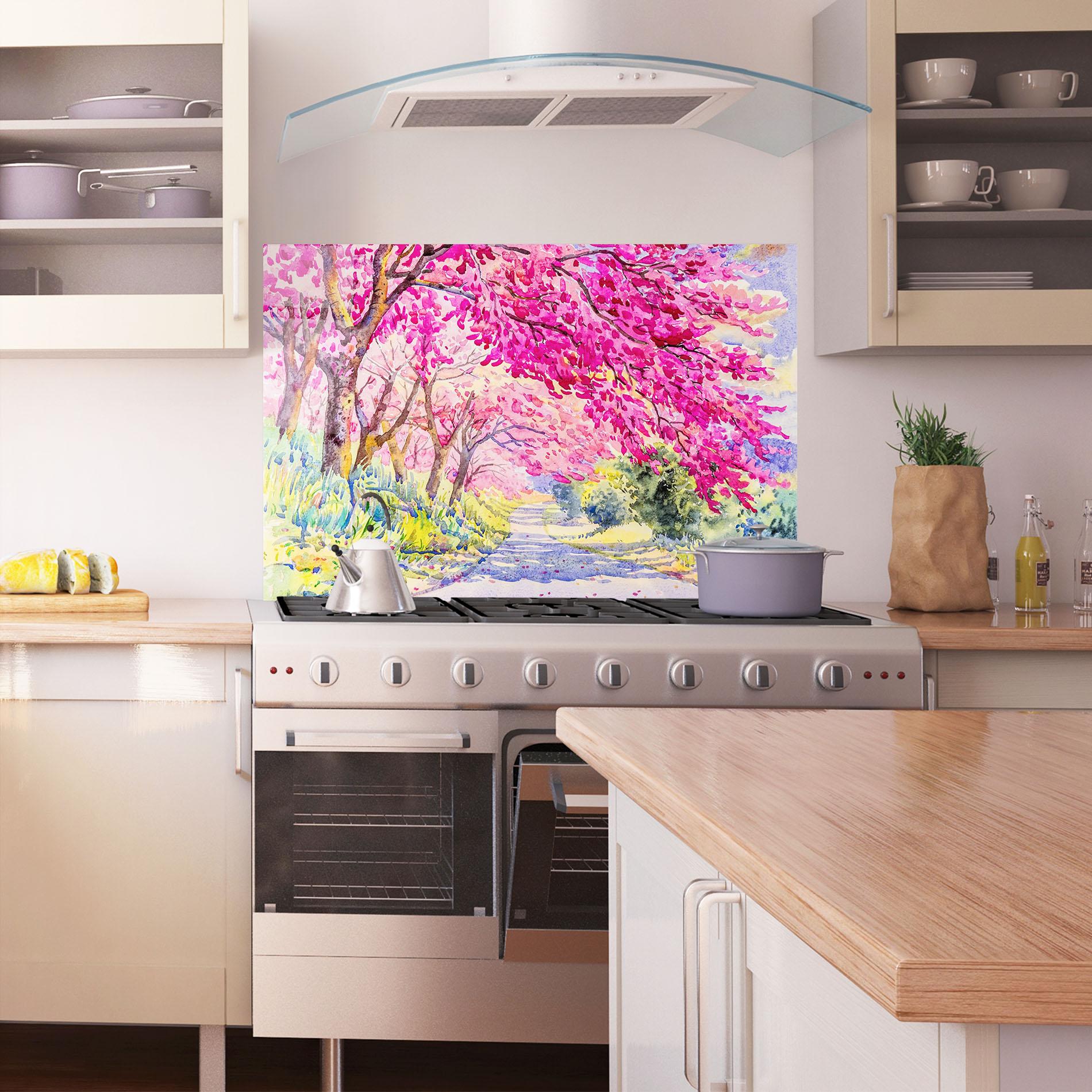 Küchenrückwand Glas Pink Trees Art mockup 1