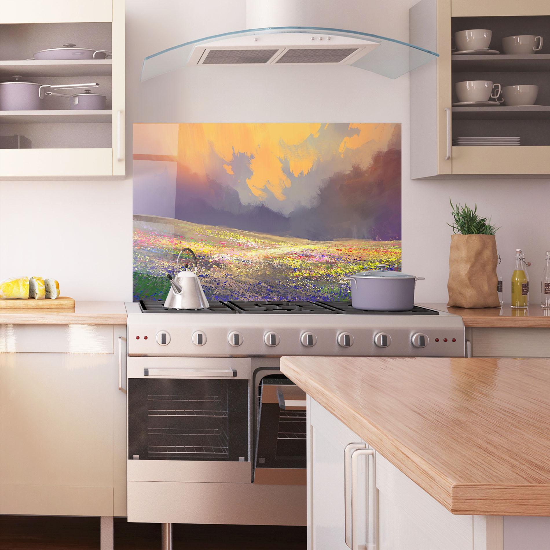 Küchenrückwand Glas Pretty Spring Field mockup 1