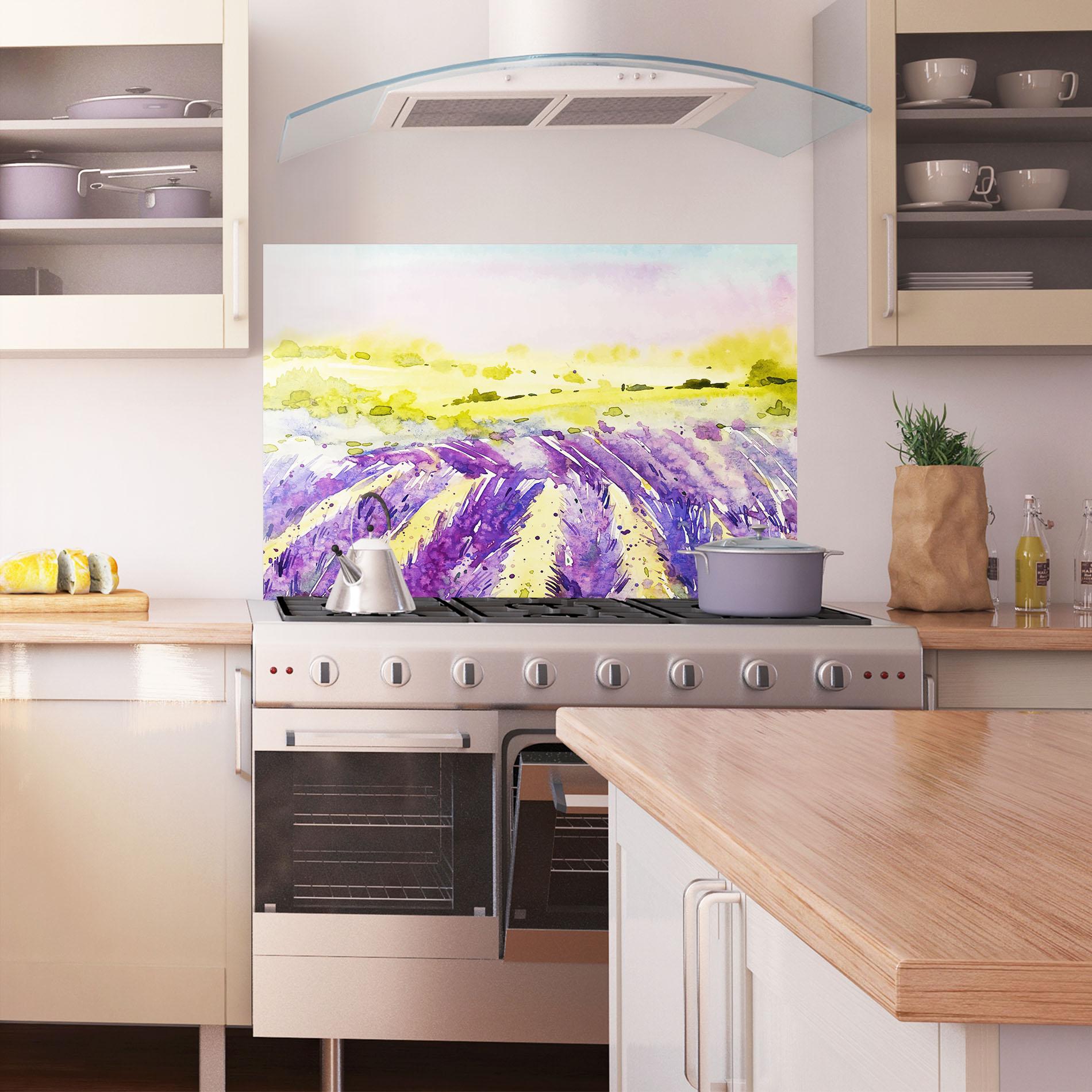 Küchenrückwand Glas Purple Spring Field mockup 1