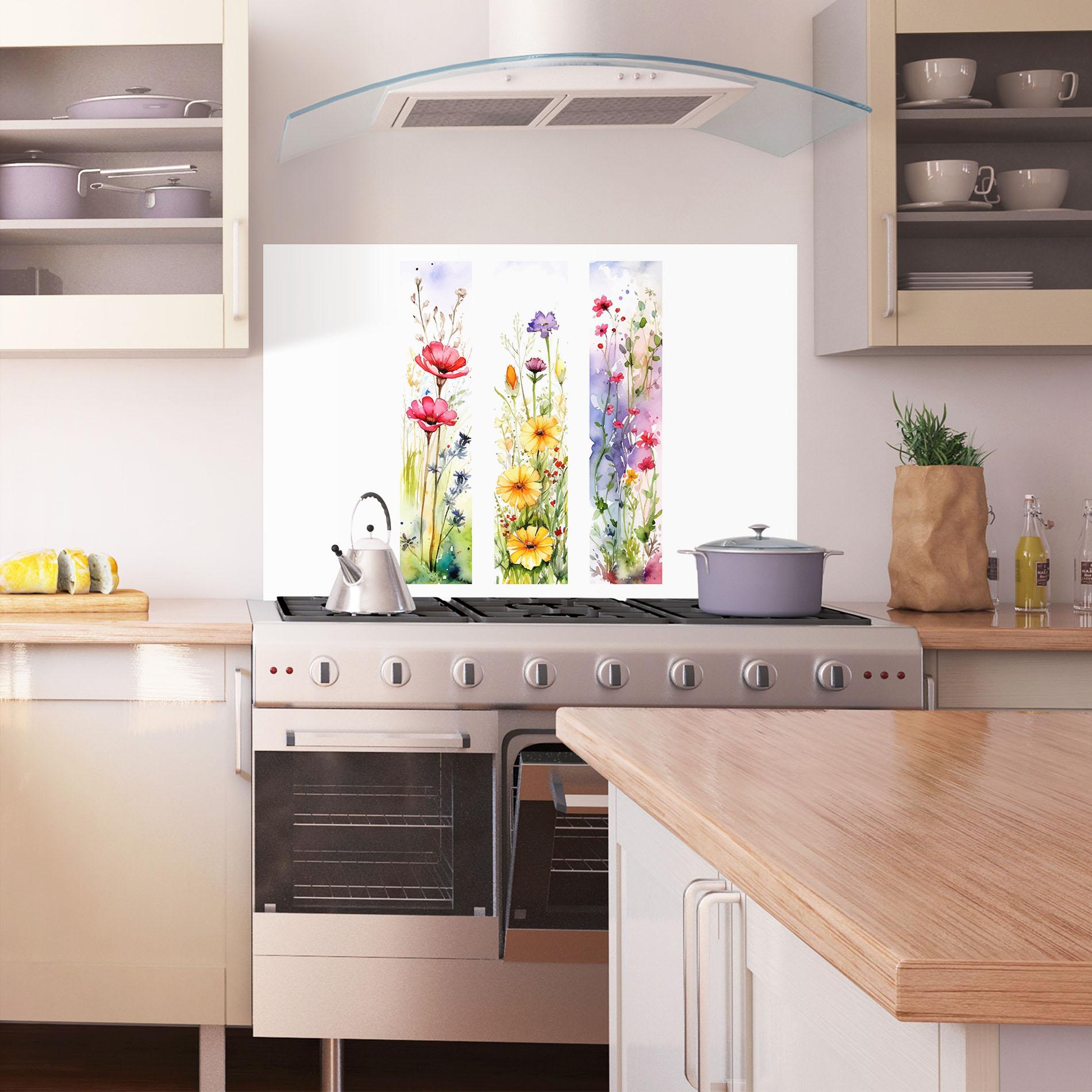 Küchenrückwand Glas Spring Flowers Set mockup 1
