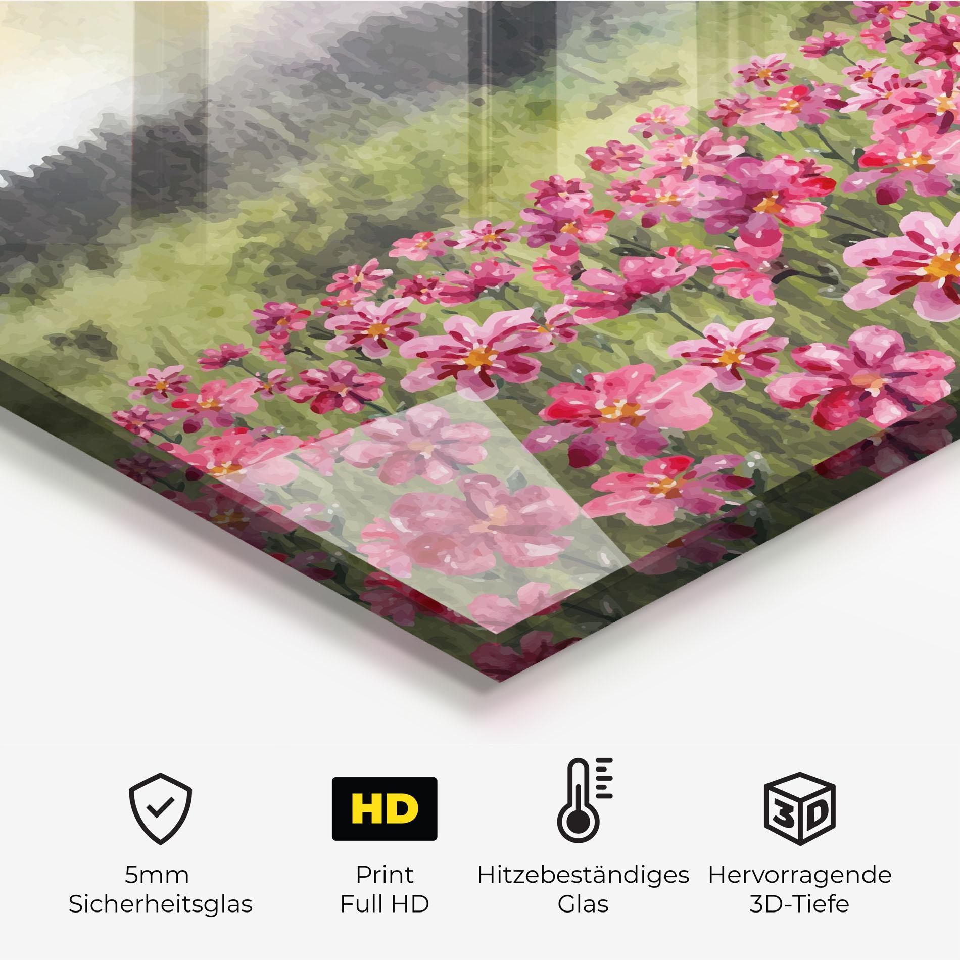 Küchenrückwand Glas Pink Flower Spring mockup 2
