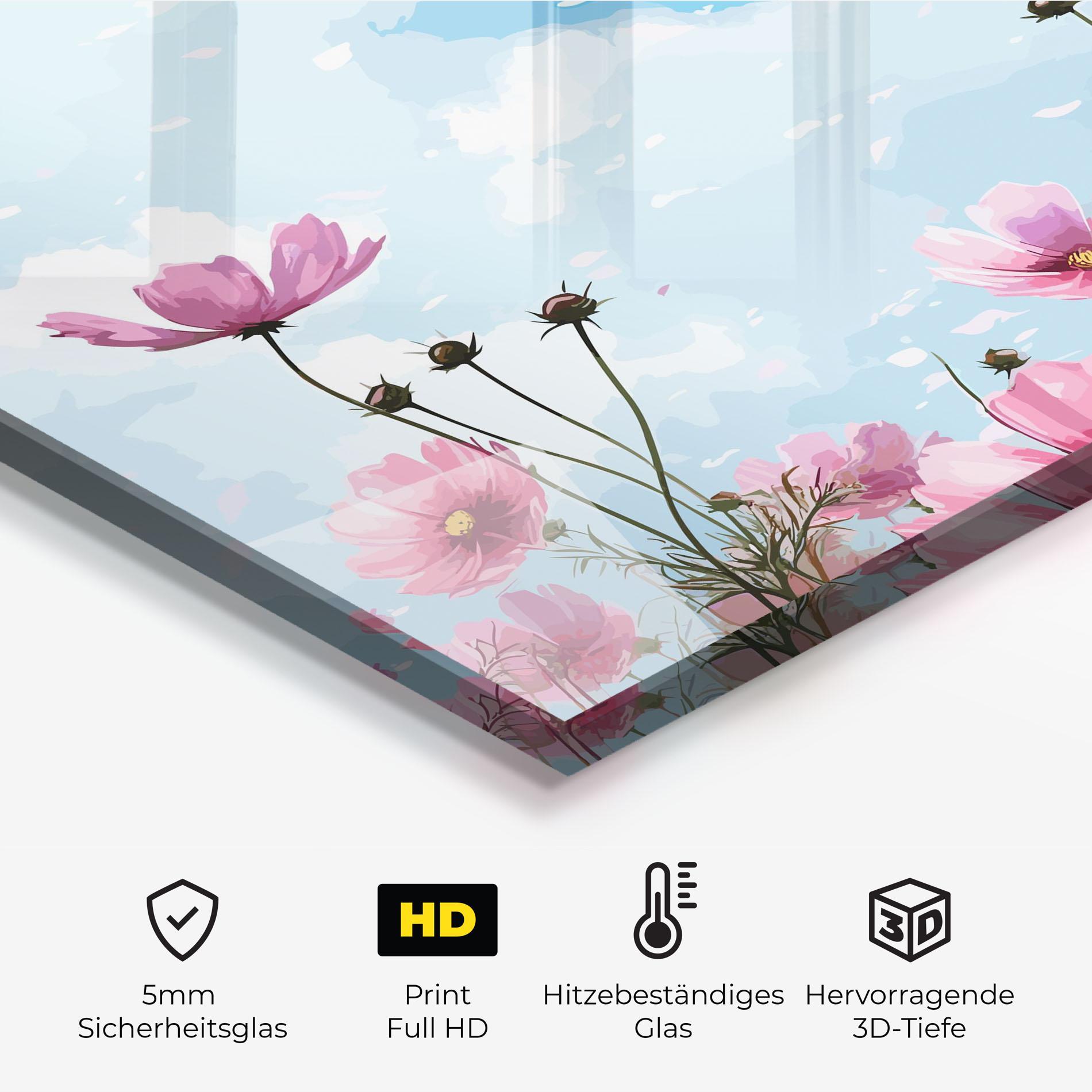 Küchenrückwand Glas Pink Flowers Spring mockup 2