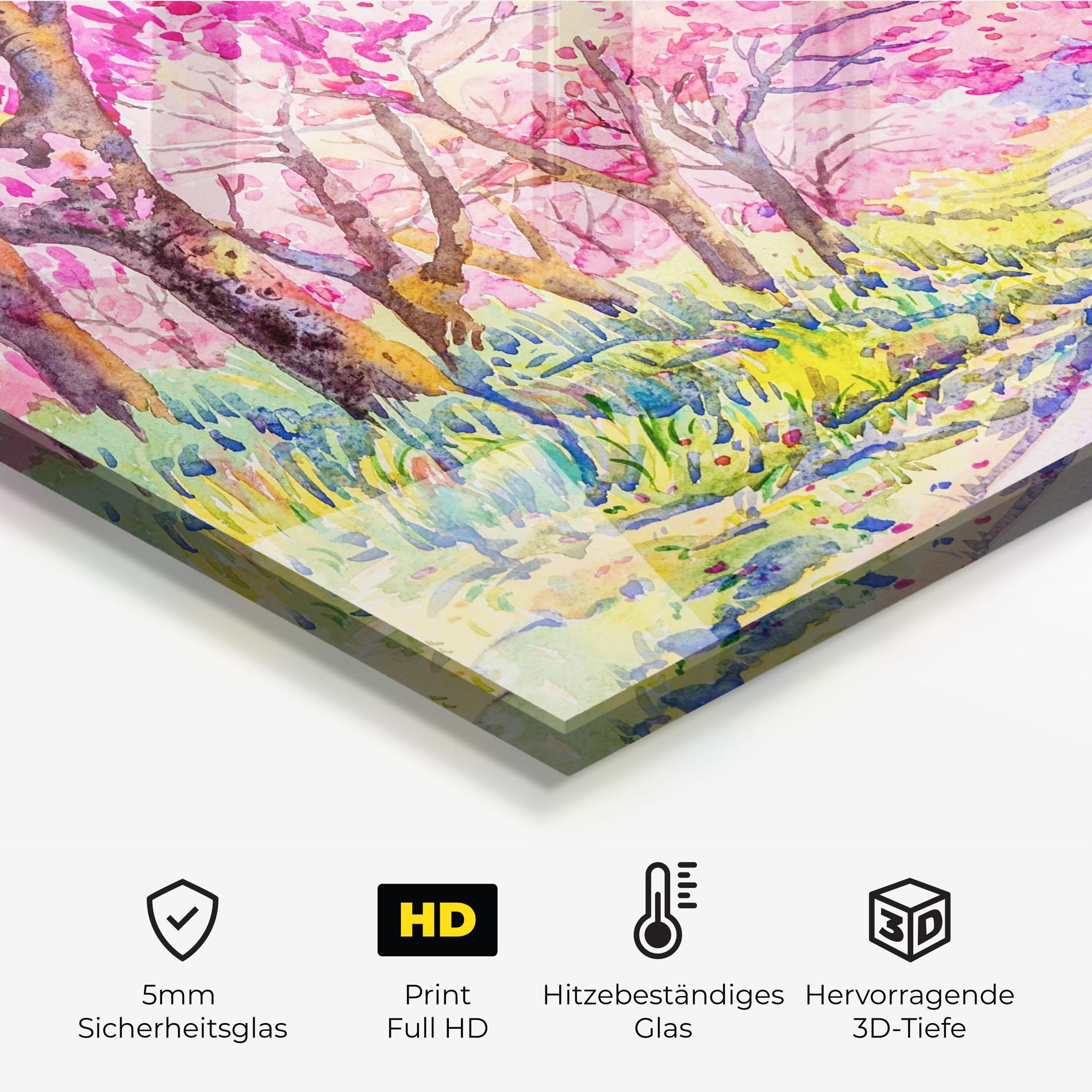 Küchenrückwand Glas Pink Trees Art mockup 2