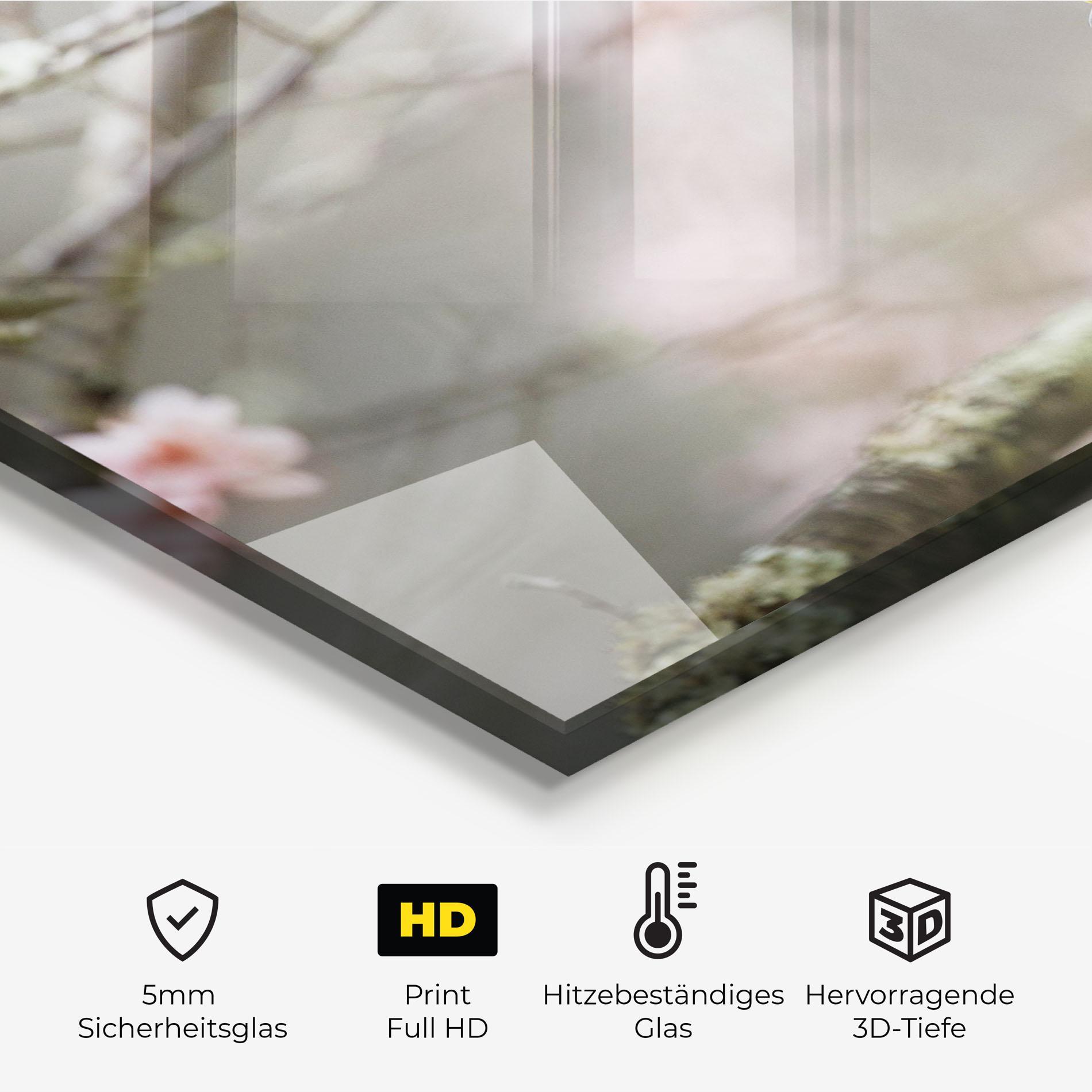 Küchenrückwand Glas Pretty Spring Yellow Bird mockup 2