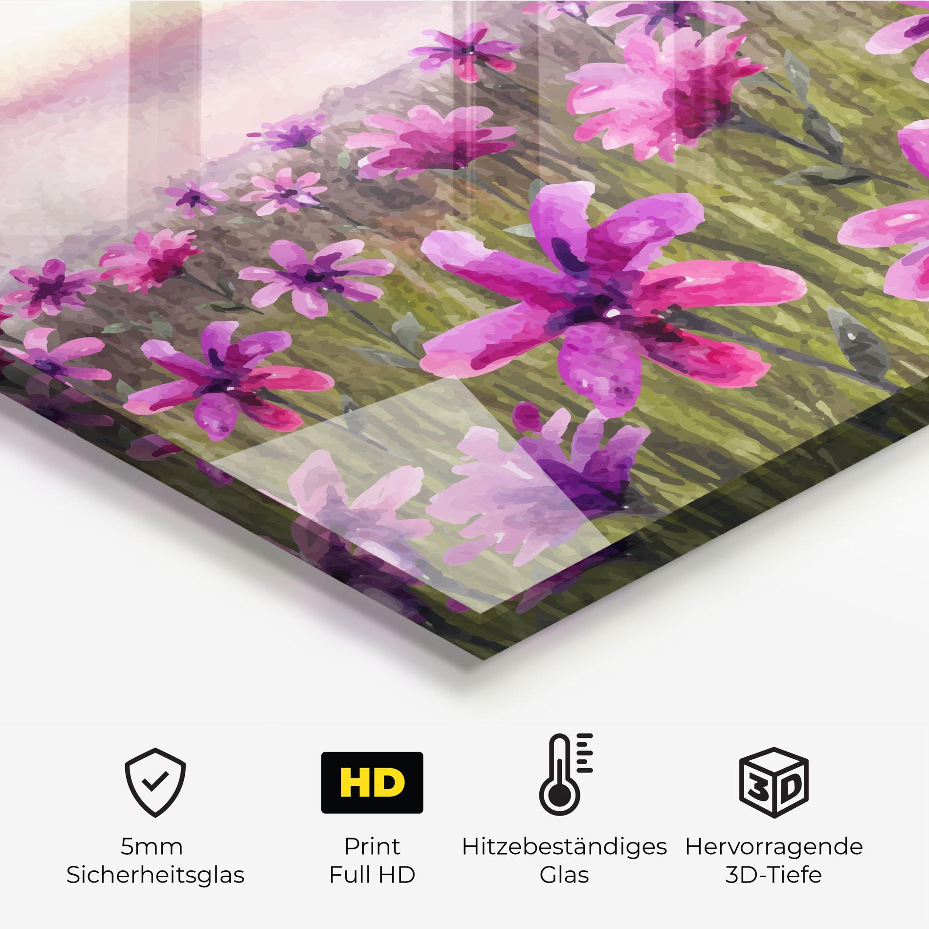 Küchenrückwand Glas Purple Flower Spring mockup 2
