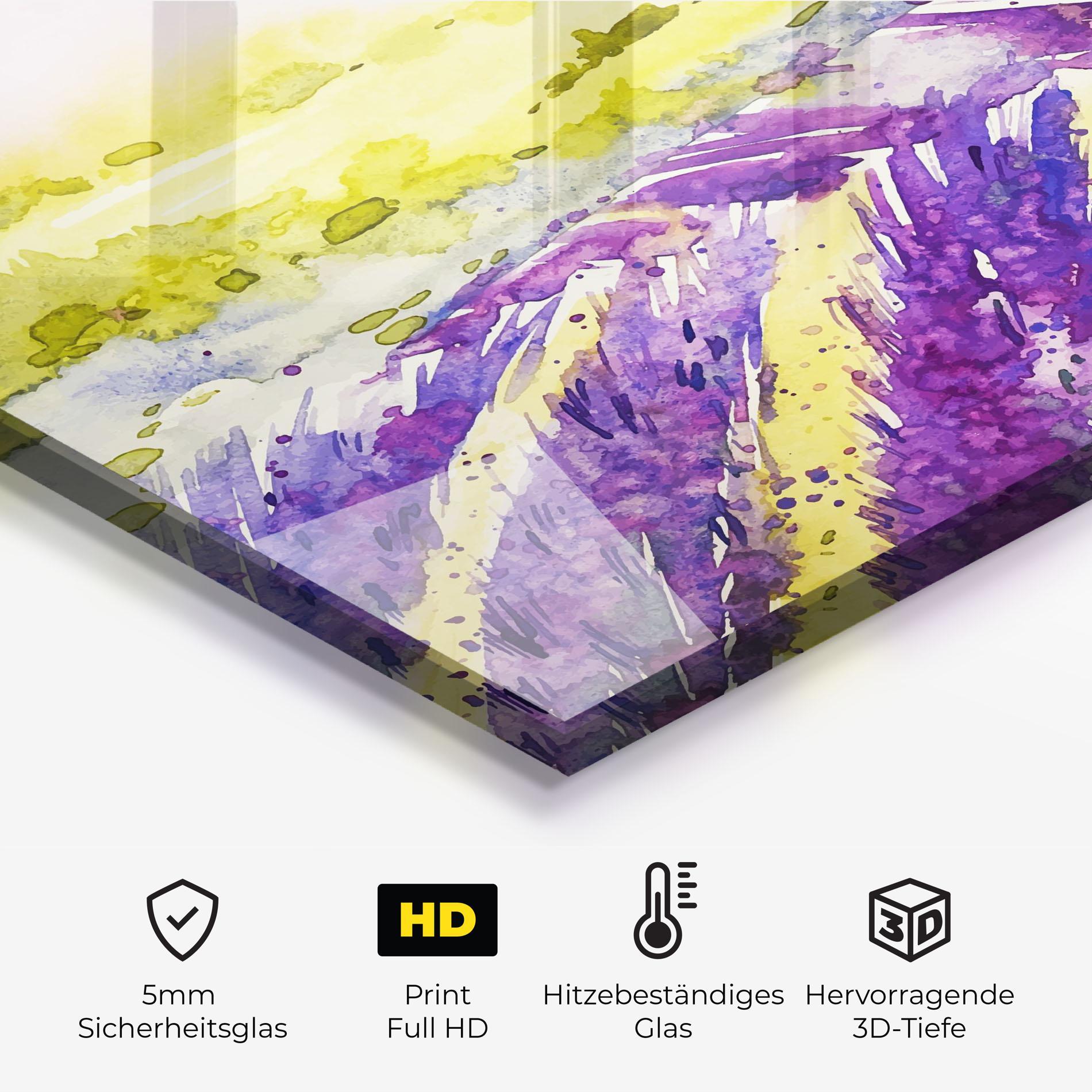 Küchenrückwand Glas Purple Spring Field mockup 2